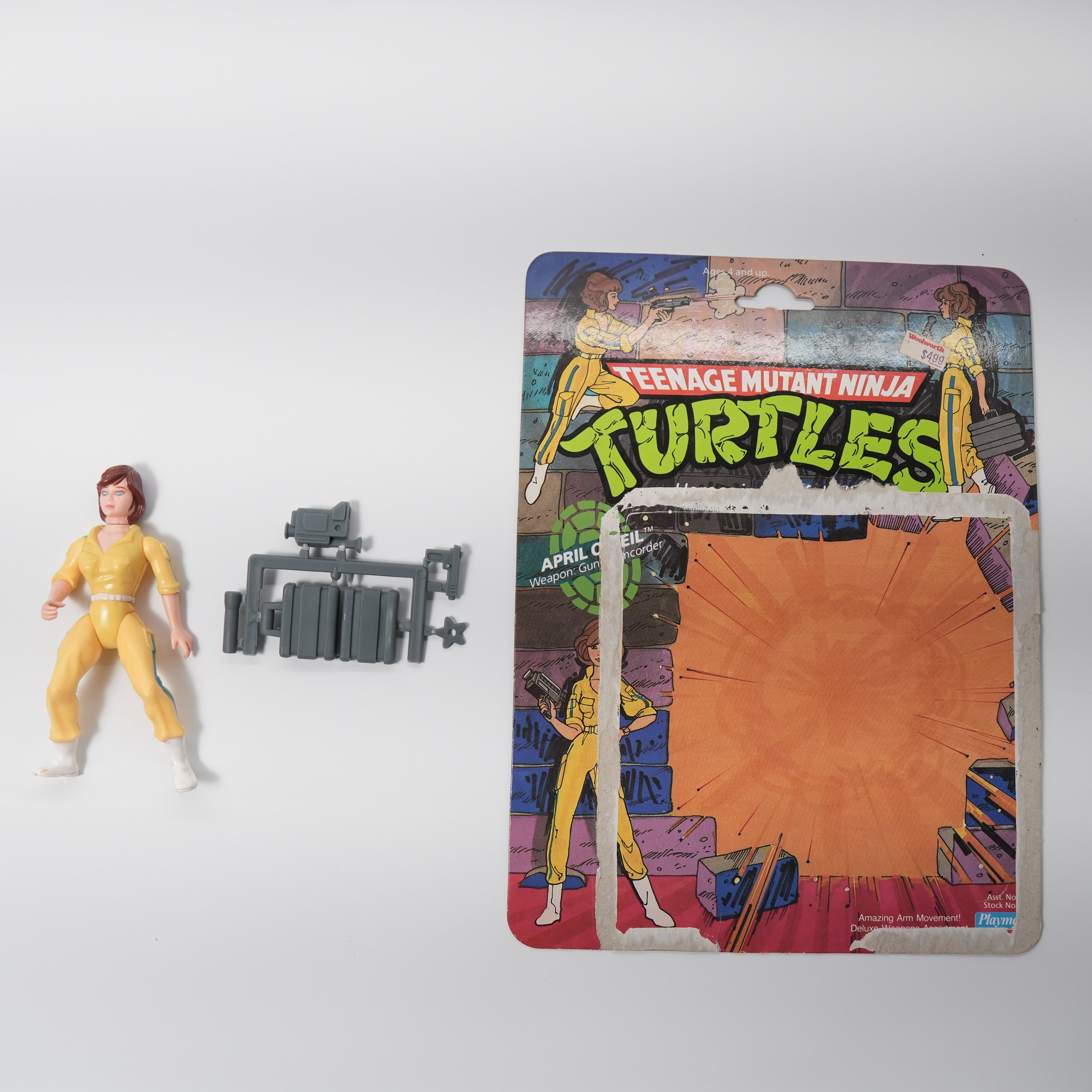 1998 April O'Neil TMNT Complete with Figure, Accessories on Rack, and Full Cardback