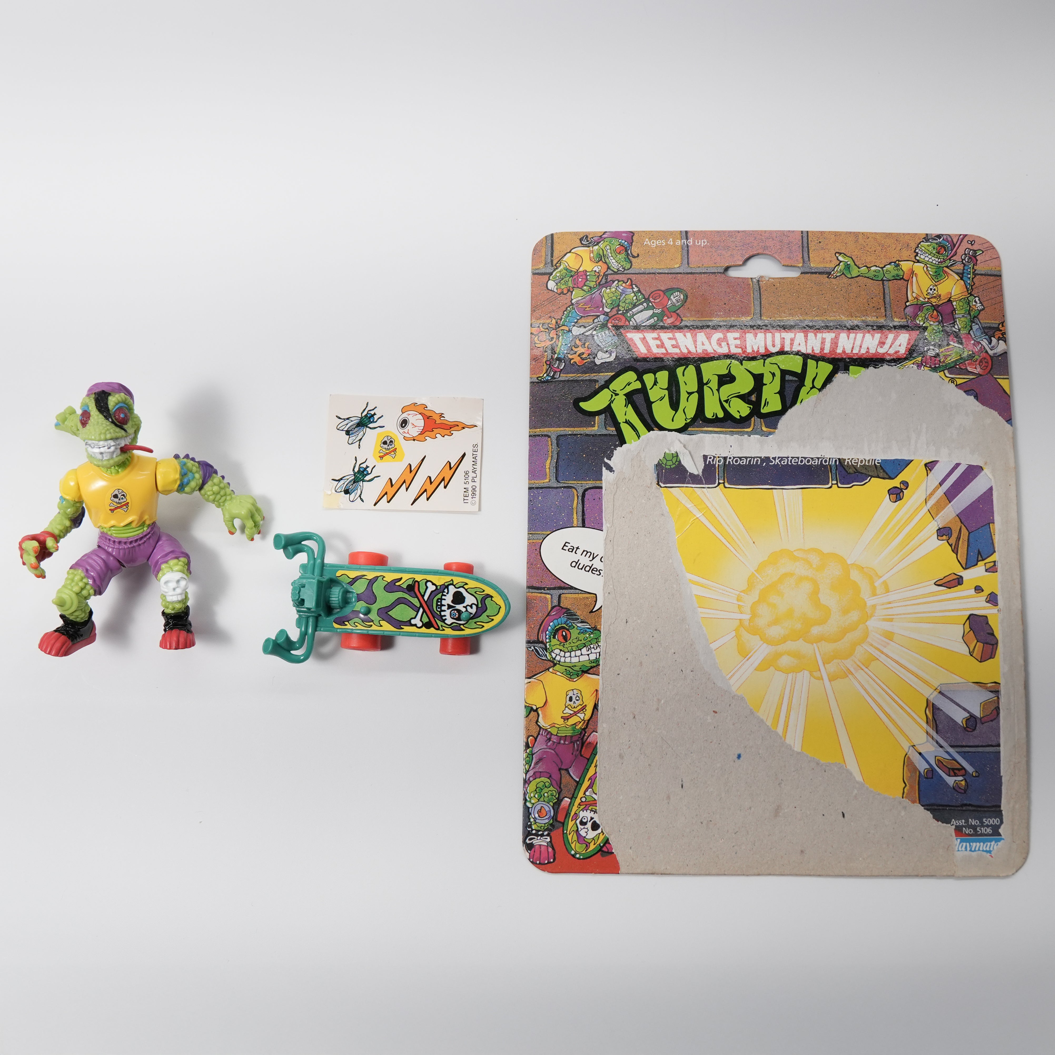 1990 Mondo Gecko TMNT Complete with Figure, Accessory, Stickers, and Full Cardback