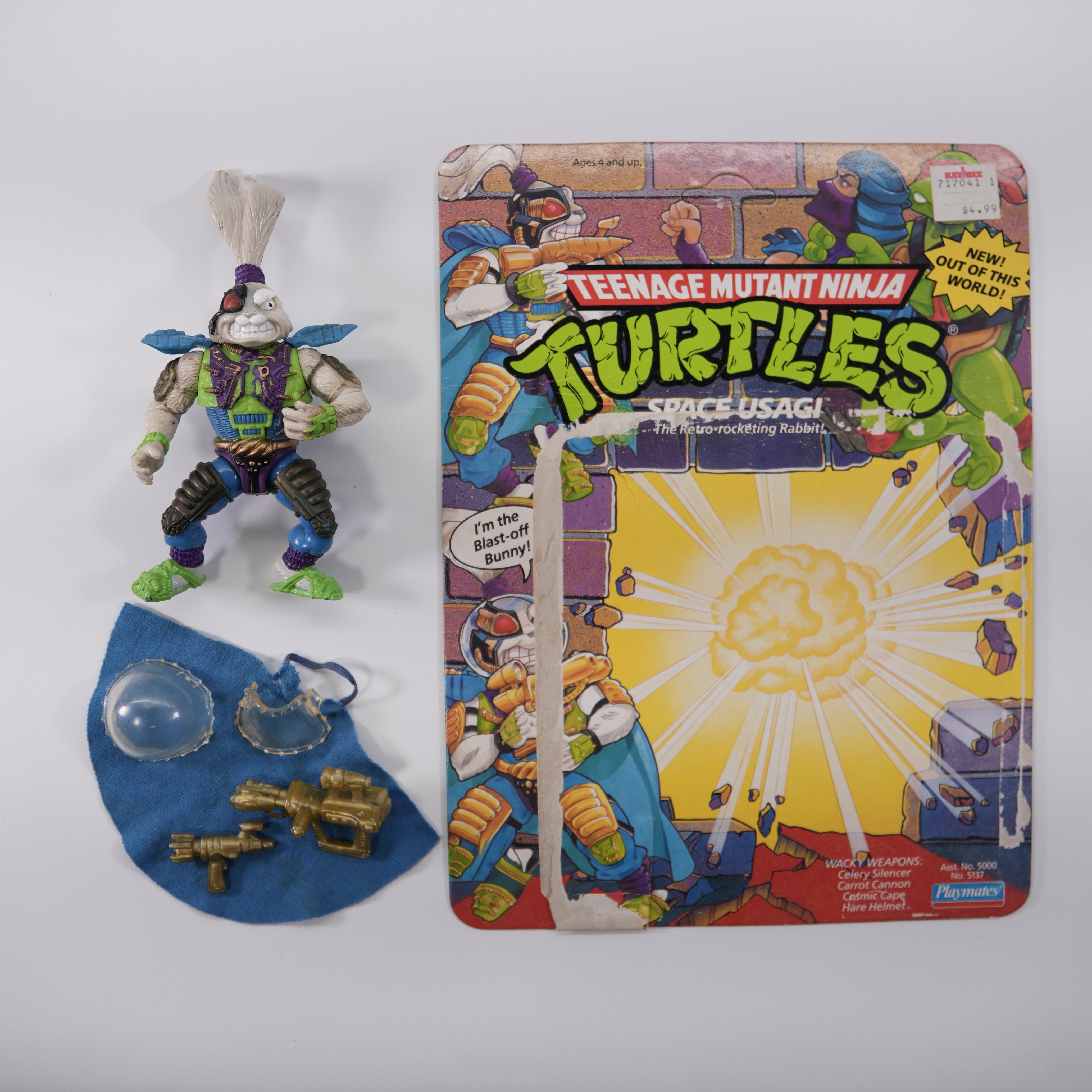 1990 Space Usagi TMNT Complete with Figure, Accessories, and Unpunched Cardback