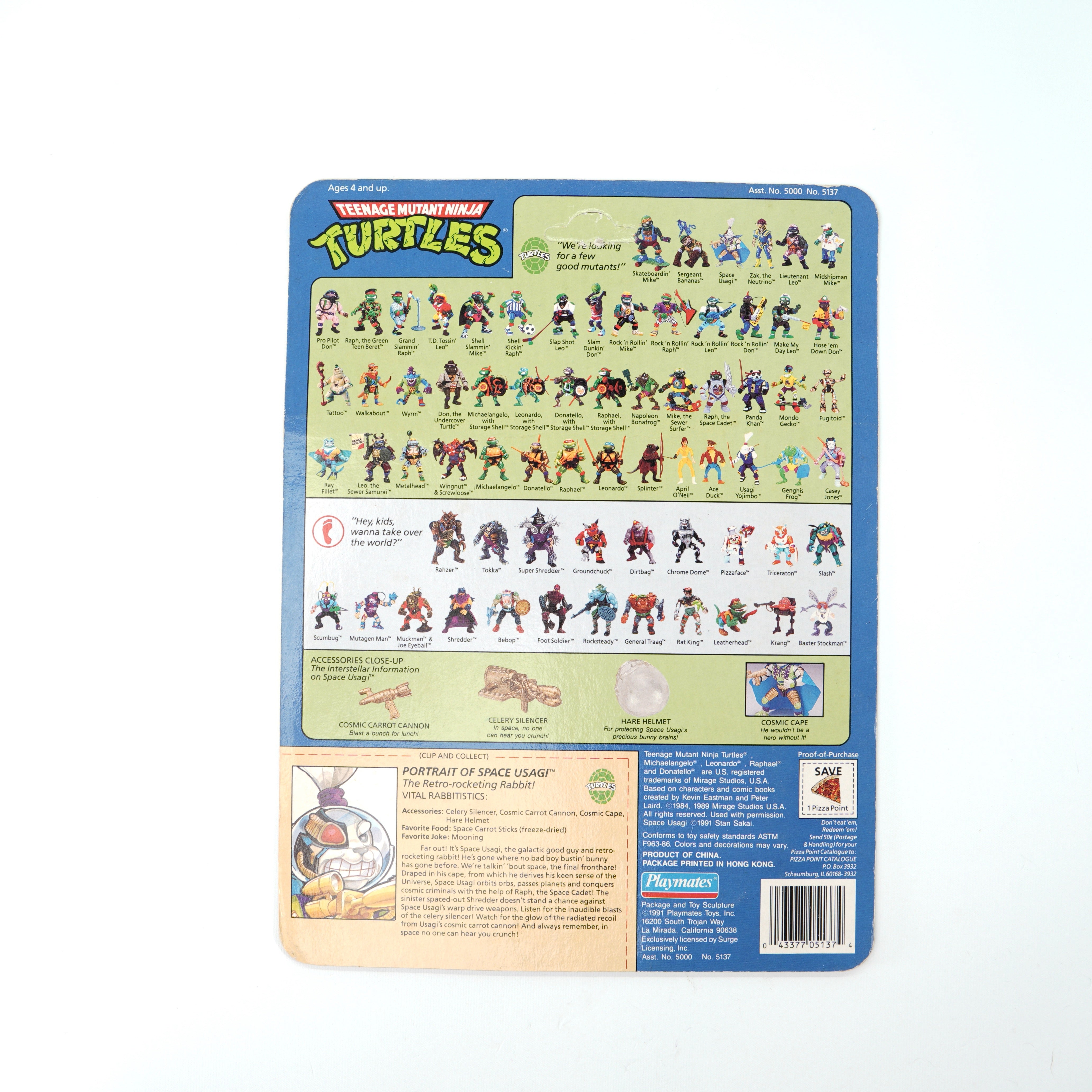 1991 Space Usagi TMNT Complete with Figure, Accessories, and Unpunched Cardback