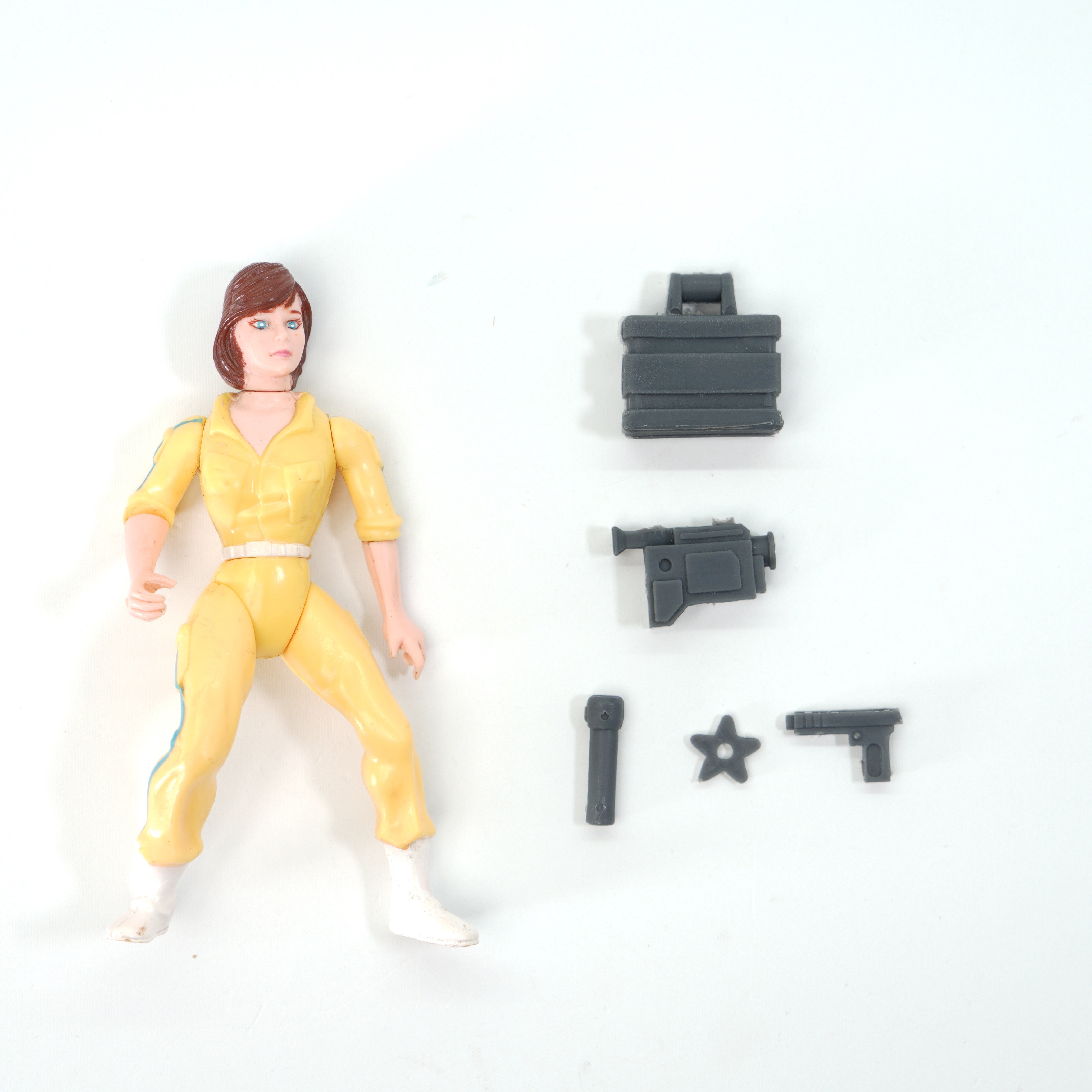 1988 April O'Neil Blue Stripe TMNT Complete with Figure, Accessories, and Full Cardback