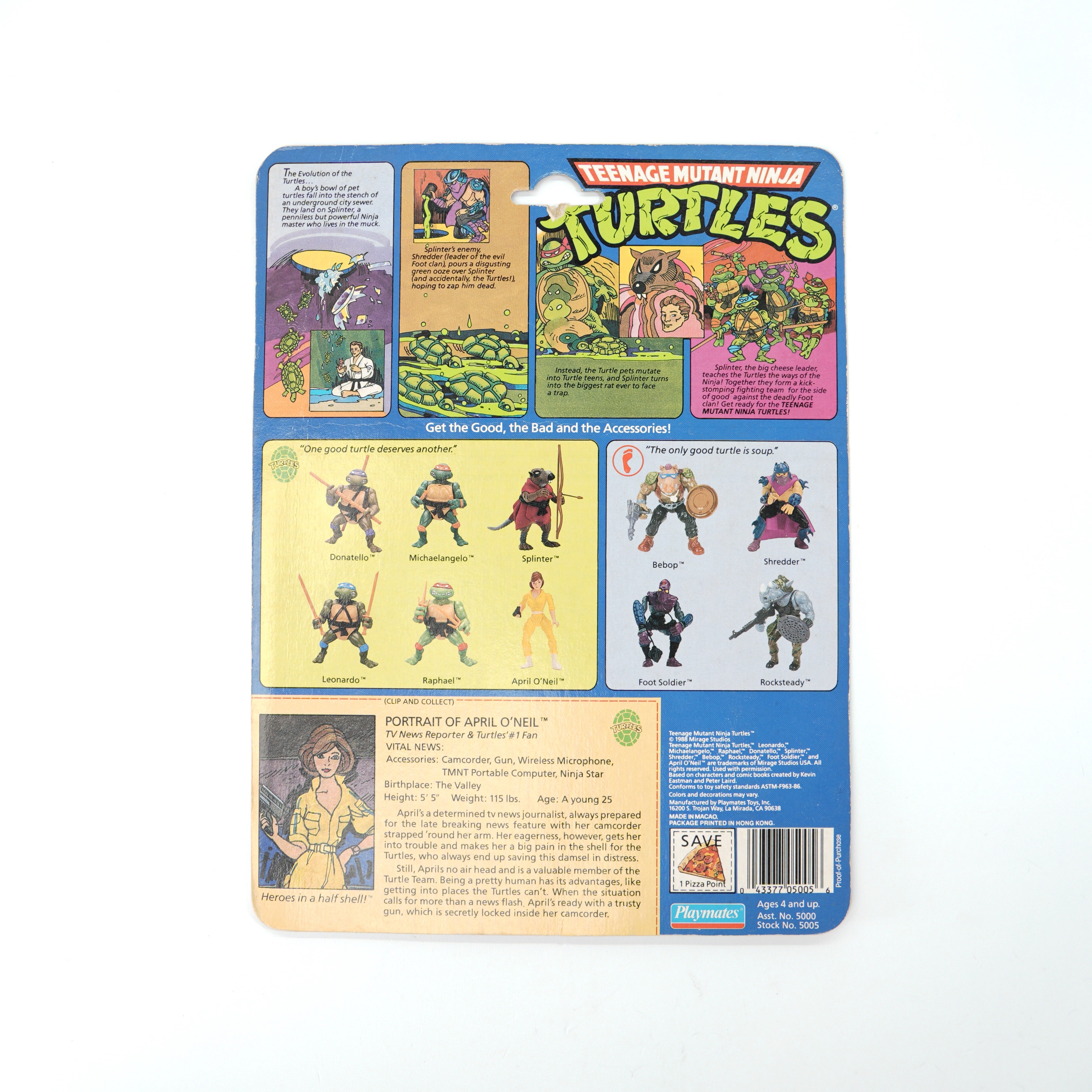 1988 April O'Neil Blue Stripe TMNT Complete with Figure, Accessories, and Full Cardback