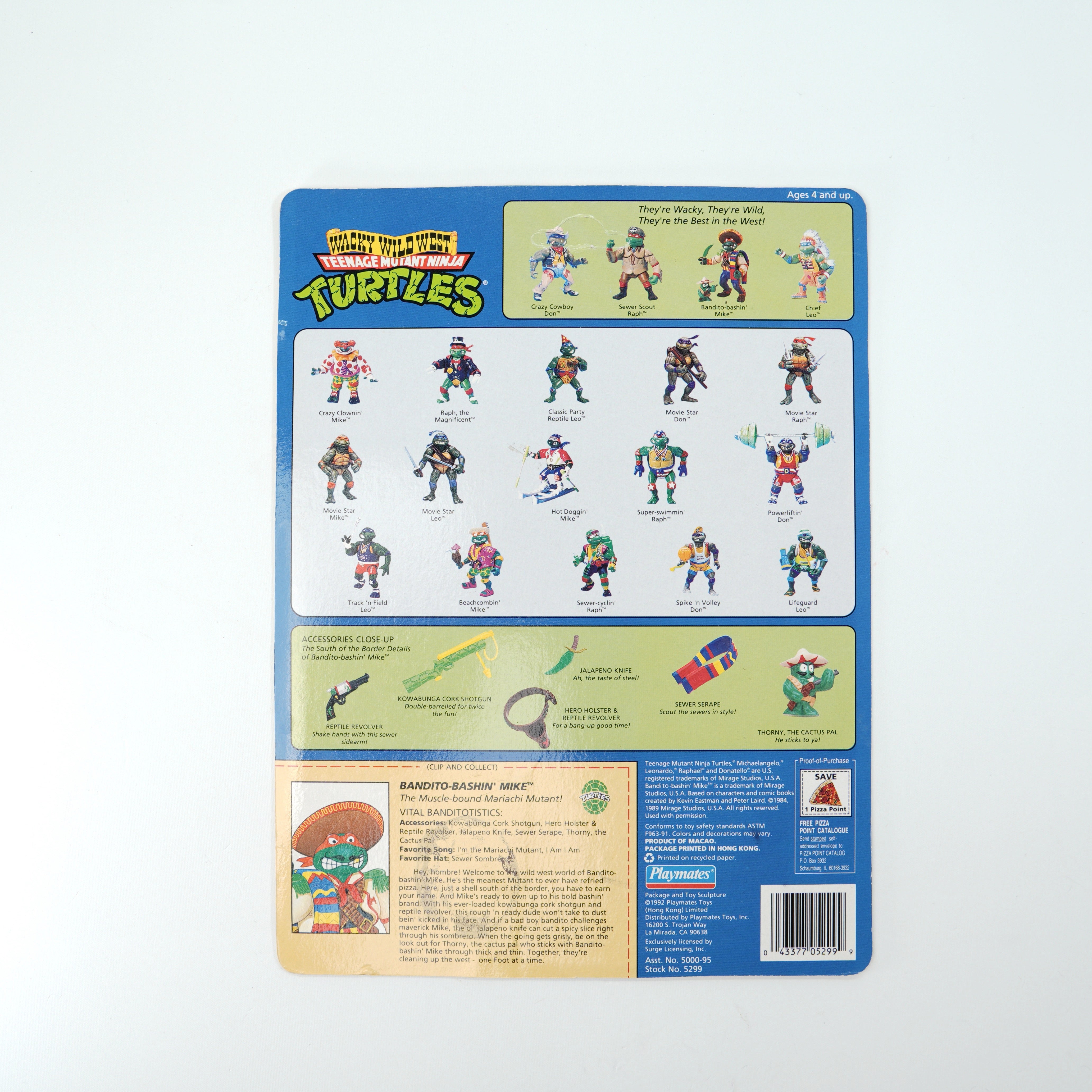 1992 Bandito Bashin' Mike TMNT Complete with Figure, Accessories, and Unpunched Cardback