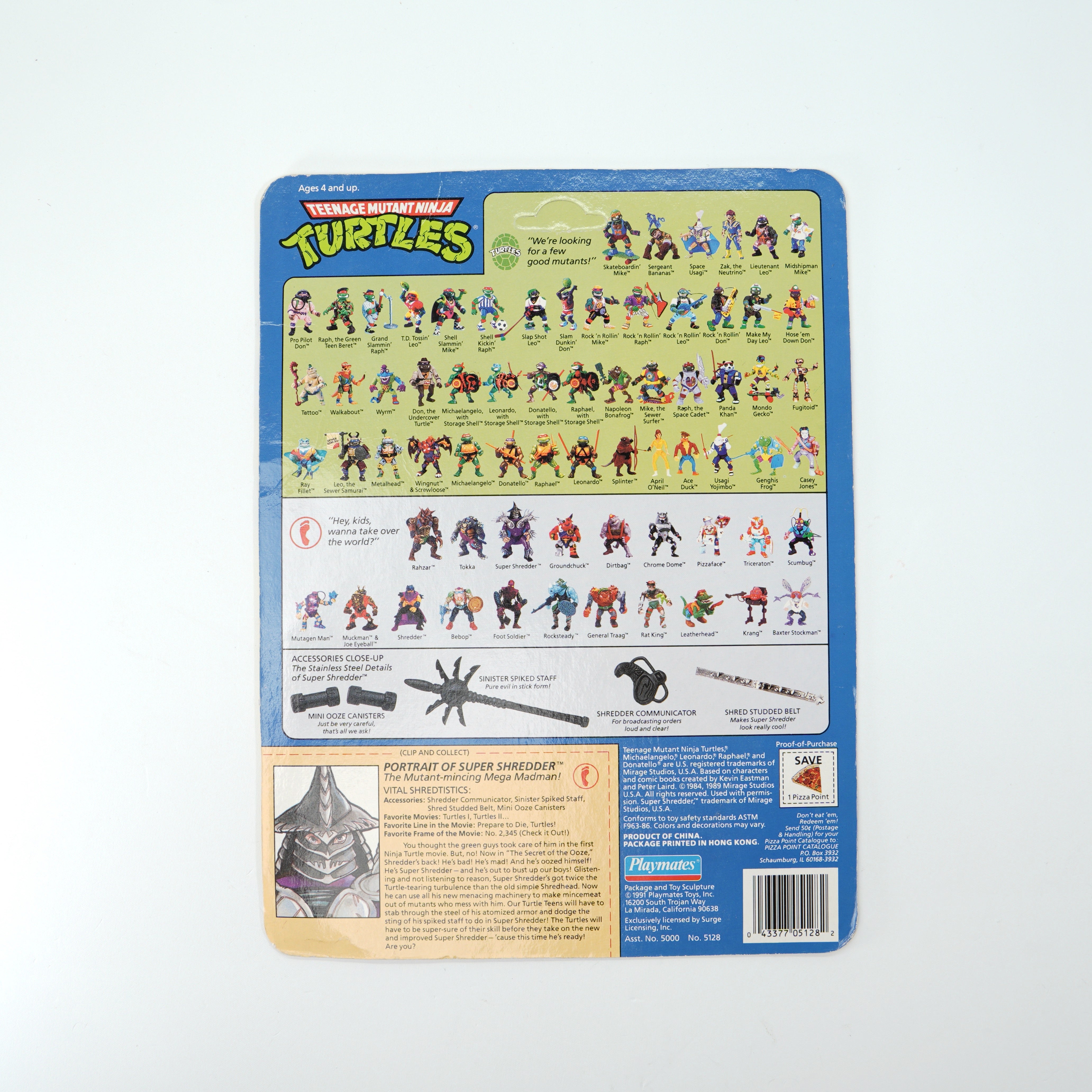 1991 Super Shredder TMNT Complete with Figure, Accessories, and Unpunched Cardback