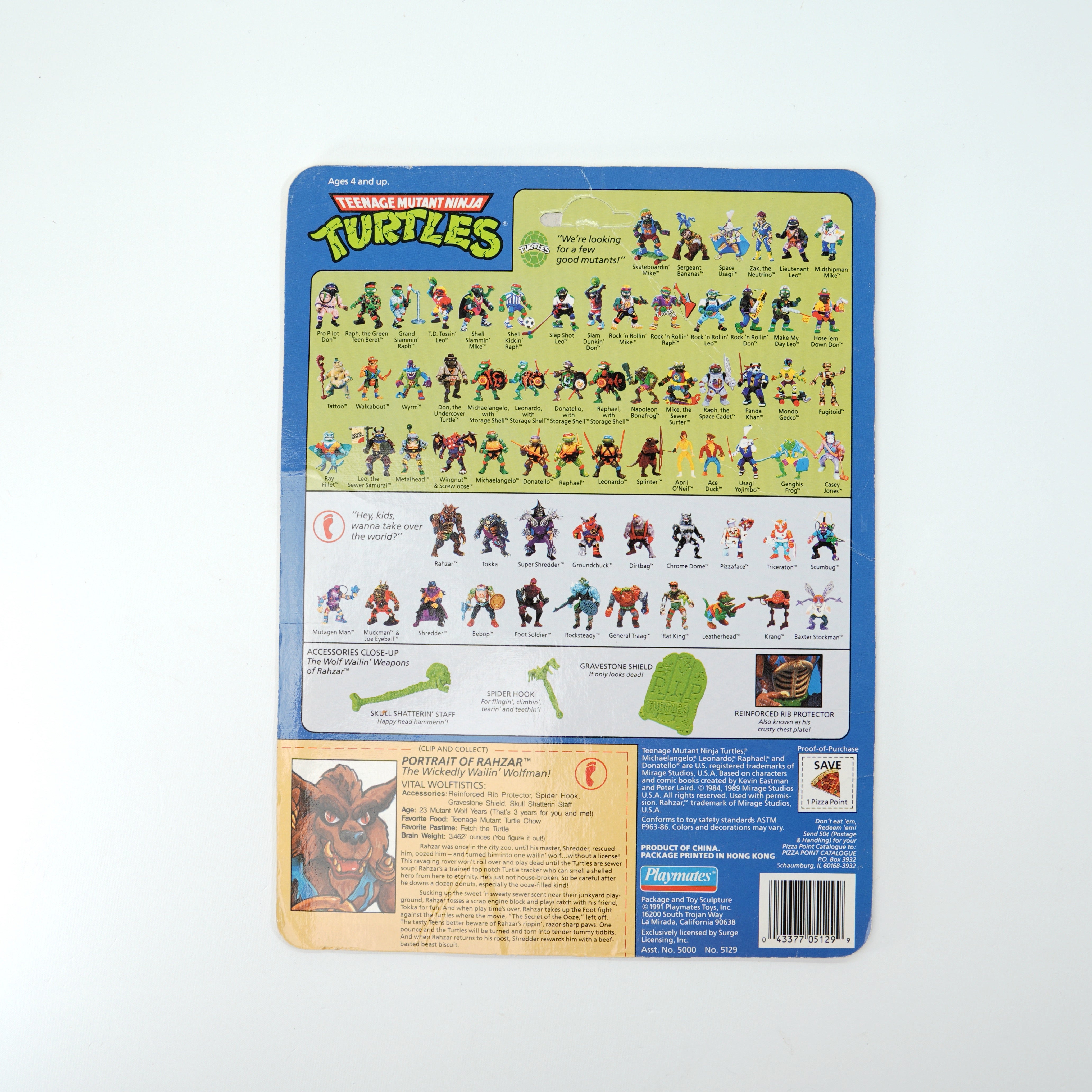 1991 Rahzar TMNT Complete with Figure, Accessories, and Unpunched Cardback