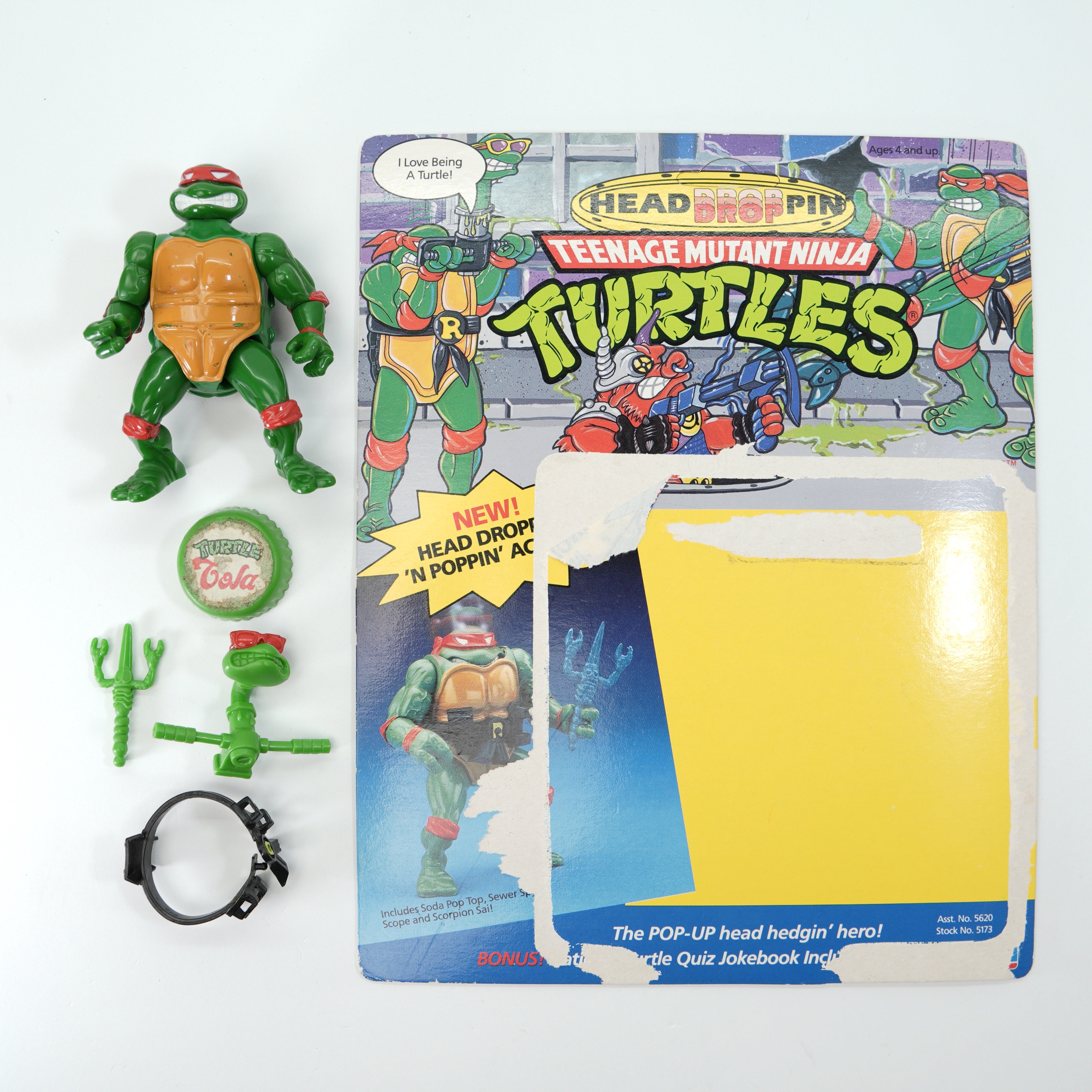 1991 Headdroppin' Raph TMNT Complete with Figure, Accessories, and Unpunched Cardback