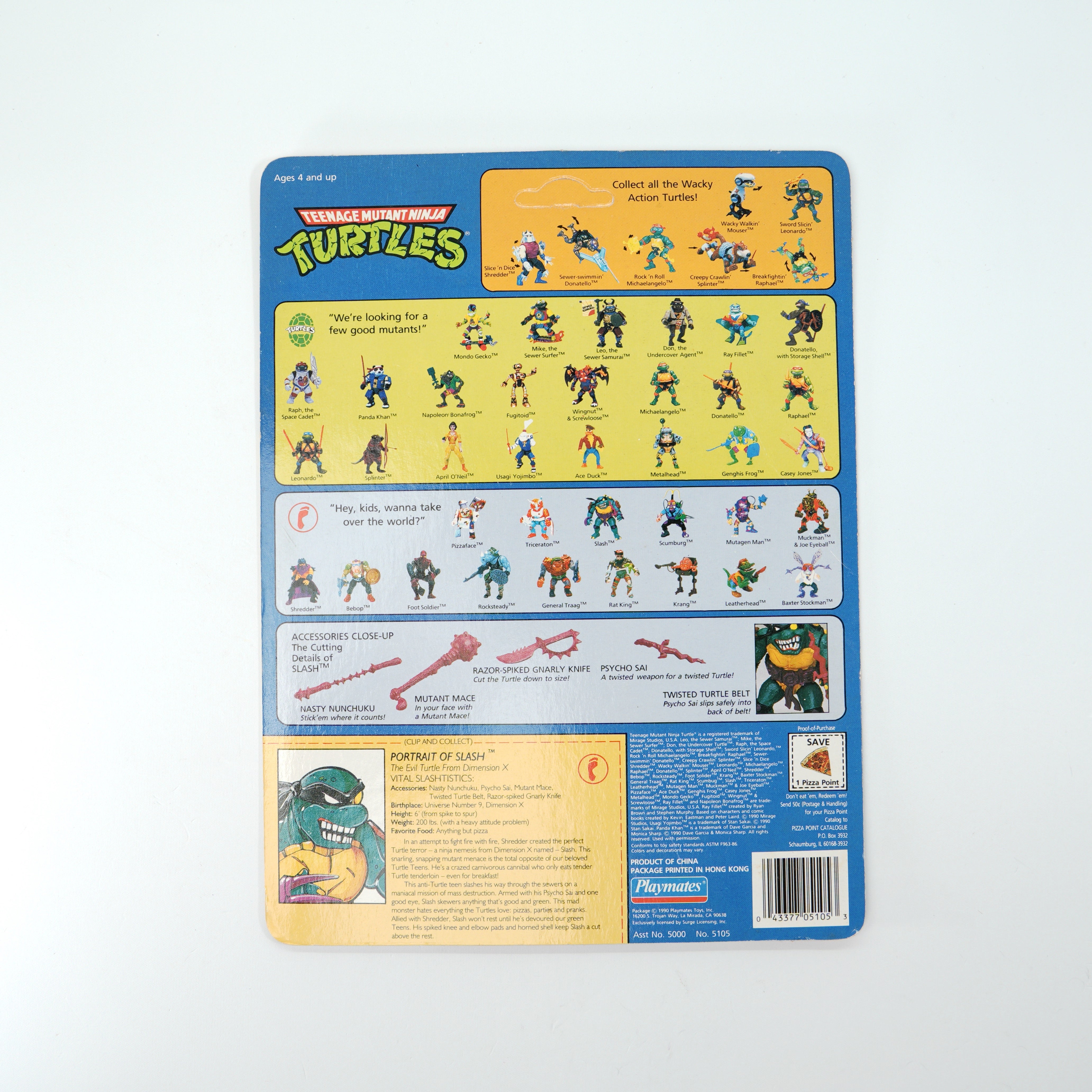 1990 Slash TMNT Complete with Figure, Accessories, and Unpunched Cardback (Copy)