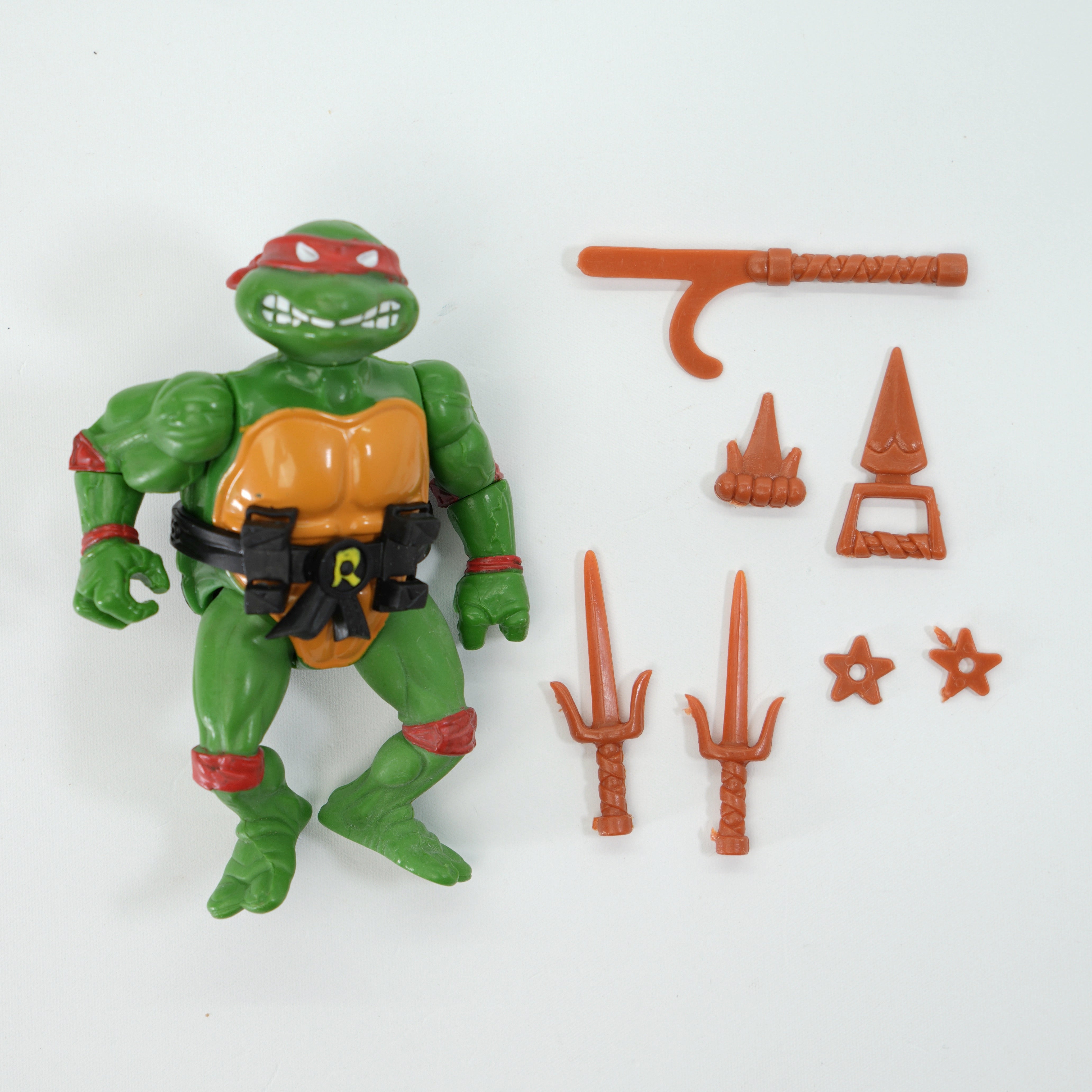 1988 Raphael Hard Head TMNT Complete with Figure, Accessories, and Unpunched 10 Back Cardback
