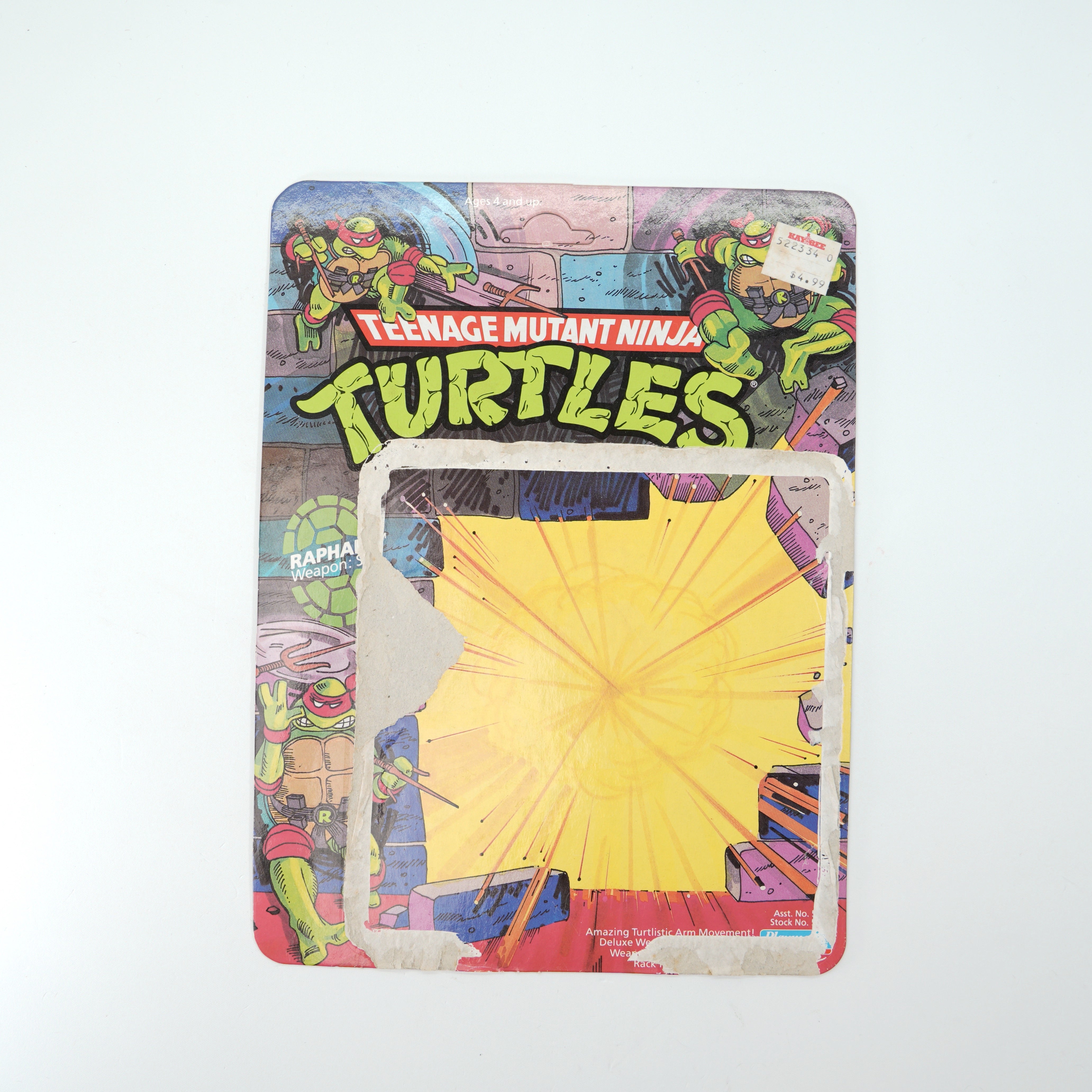 1988 Raphael Hard Head TMNT Complete with Figure, Accessories, and Unpunched 10 Back Cardback