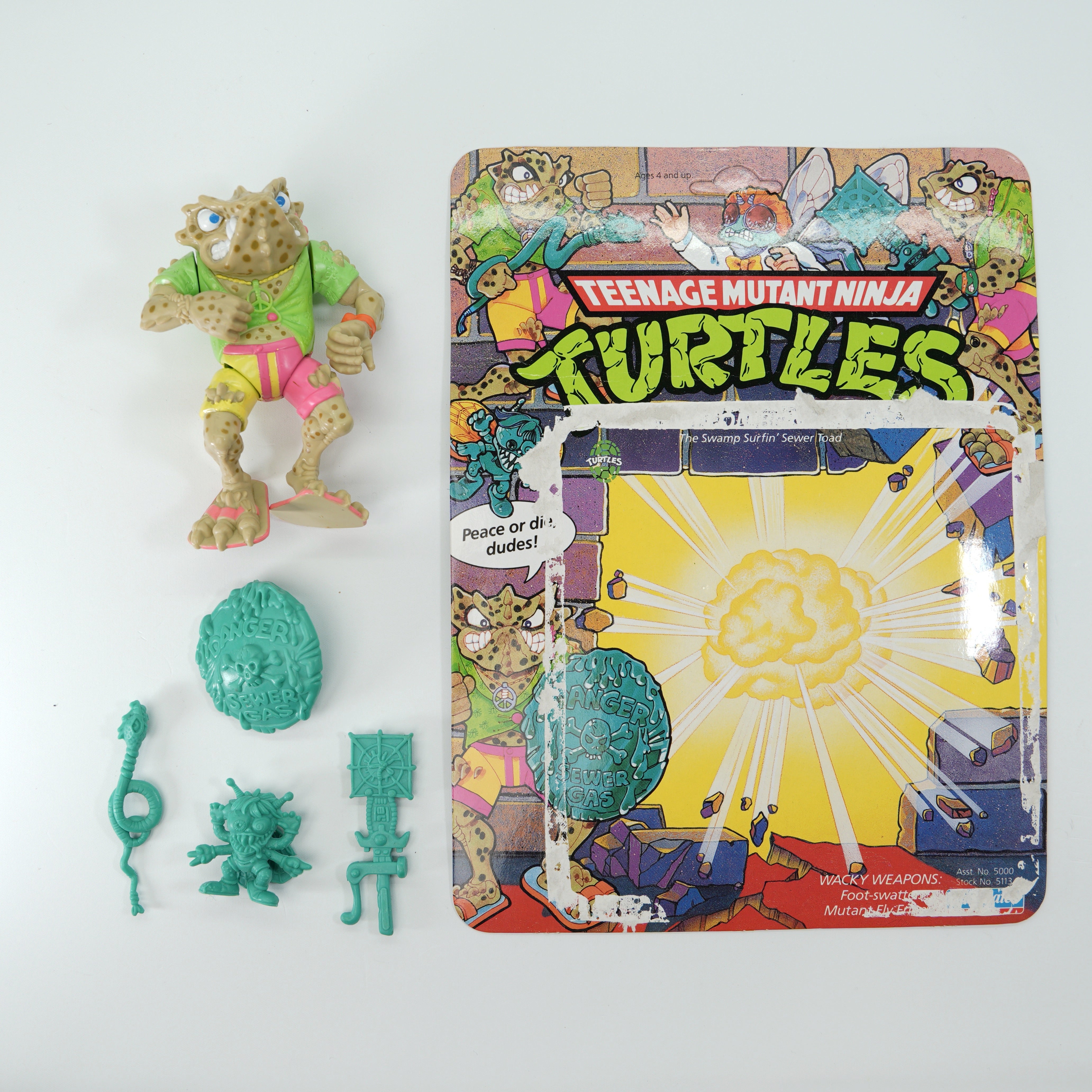 1990 Napoleon Bonafrog (Light Variant) TMNT Complete with Figure, Accessories, and Unpunched Cardback
