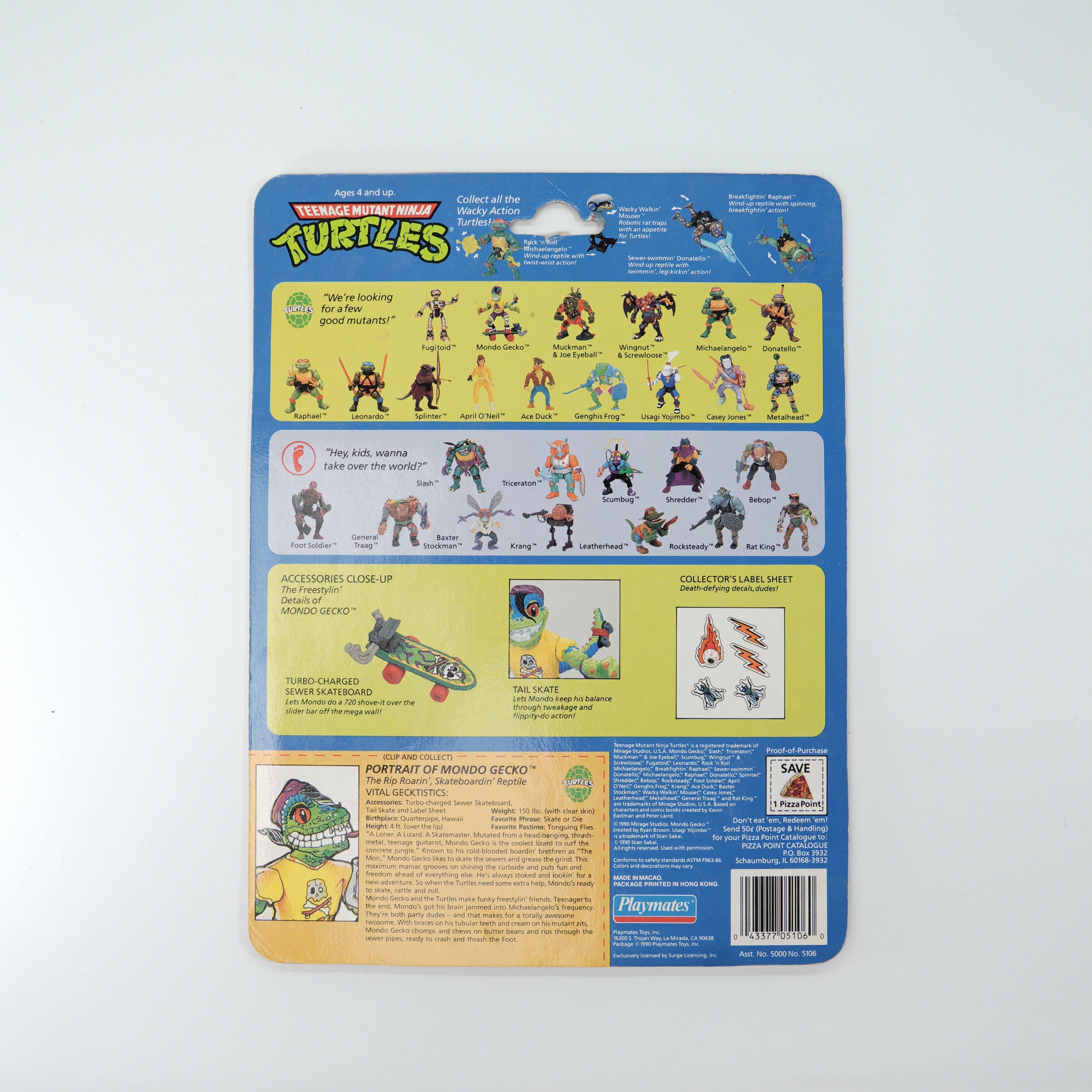1990 Mondo Gecko TMNT Complete with Figure, Accessory, and Full Cardback