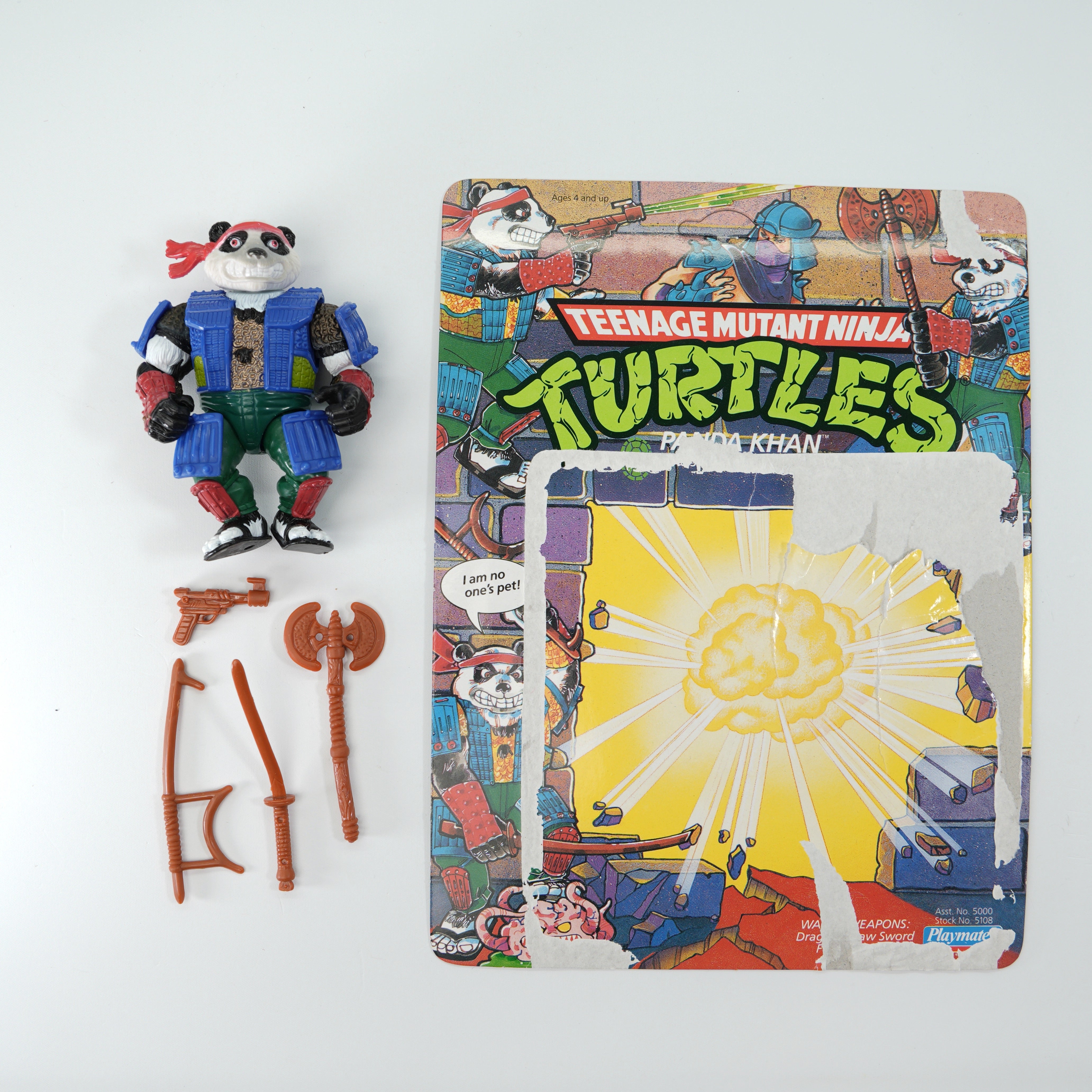 1990 Panda Kahn TMNT Complete with Figure, Accessories, and Unpunched Cardback