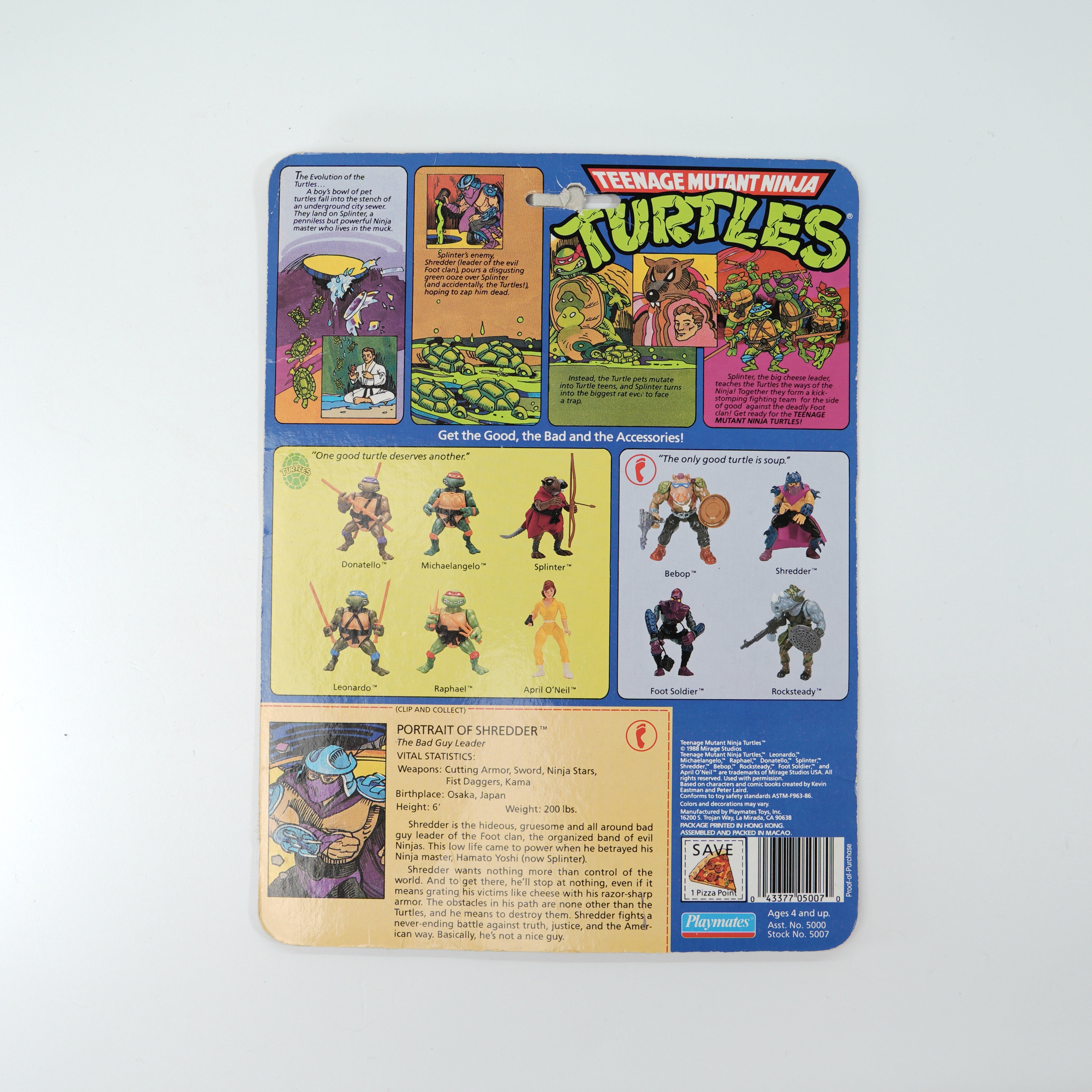1988 Shredder Soft Head TMNT Complete with Figure, Accessories, and 10 Back Cardback