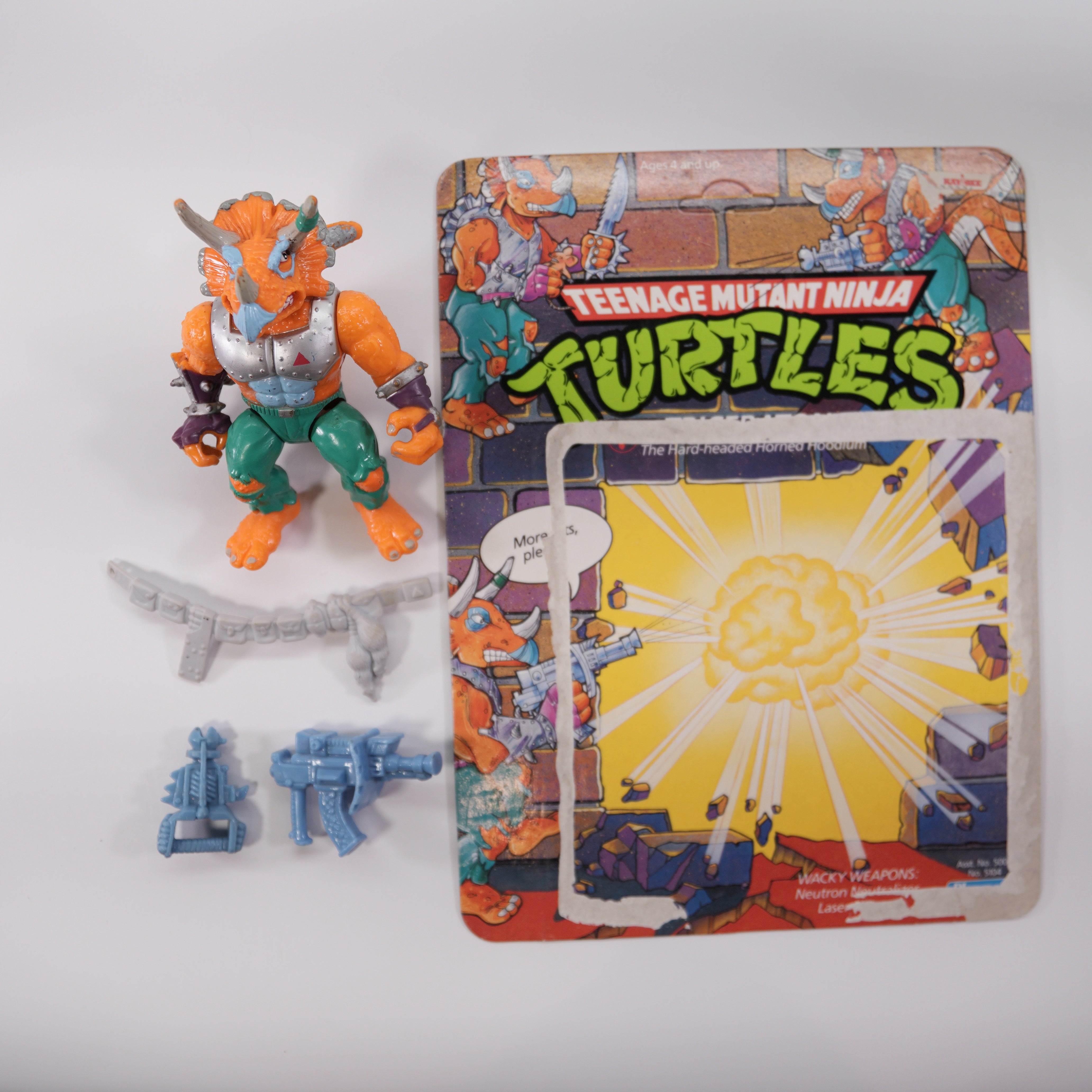 1990 Triceratron TMNT Complete with Figure, Accessories, and Unpunched Cardback