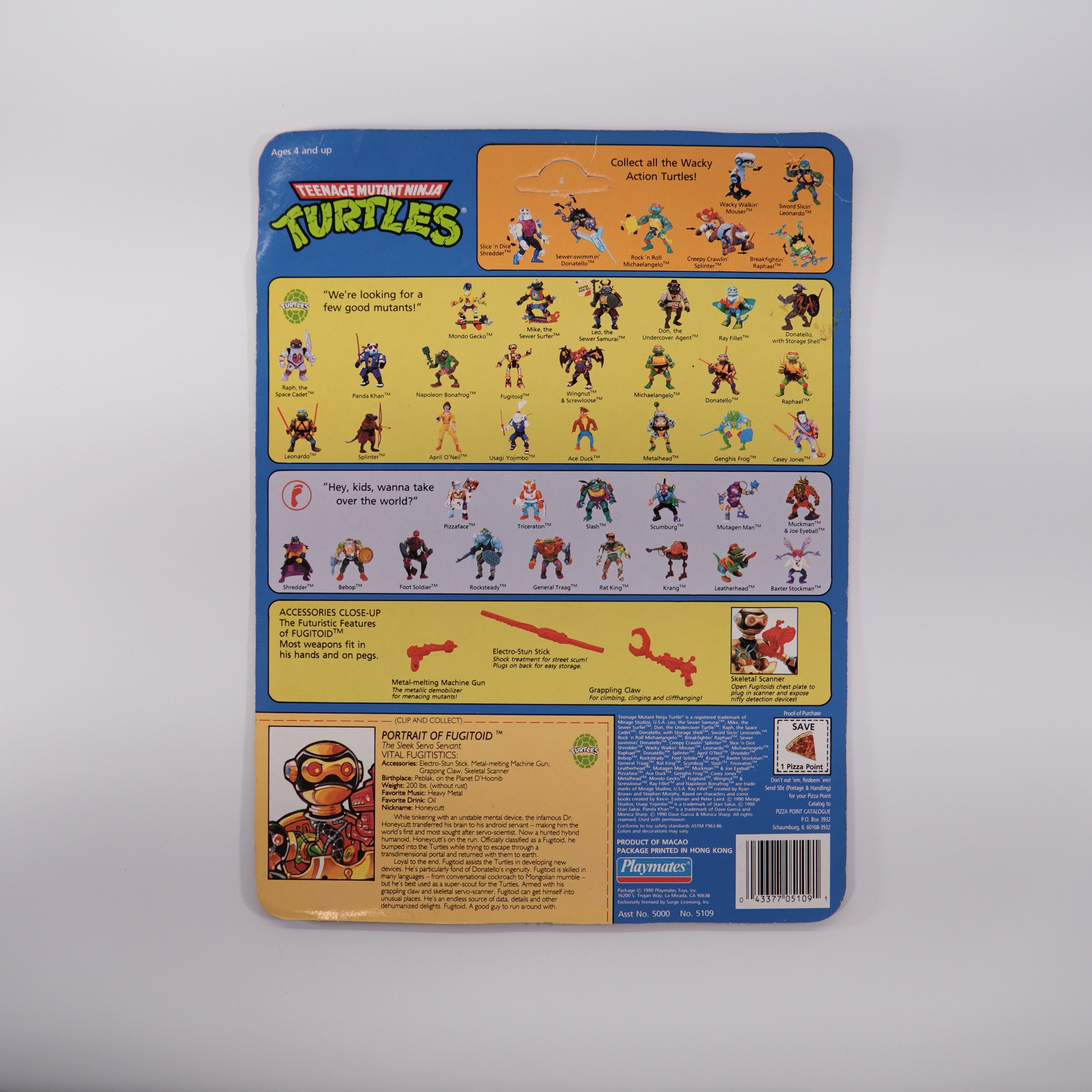 1990 Fugitoid TMNT Complete with Figure, Accessories, and Unpunched Cardback