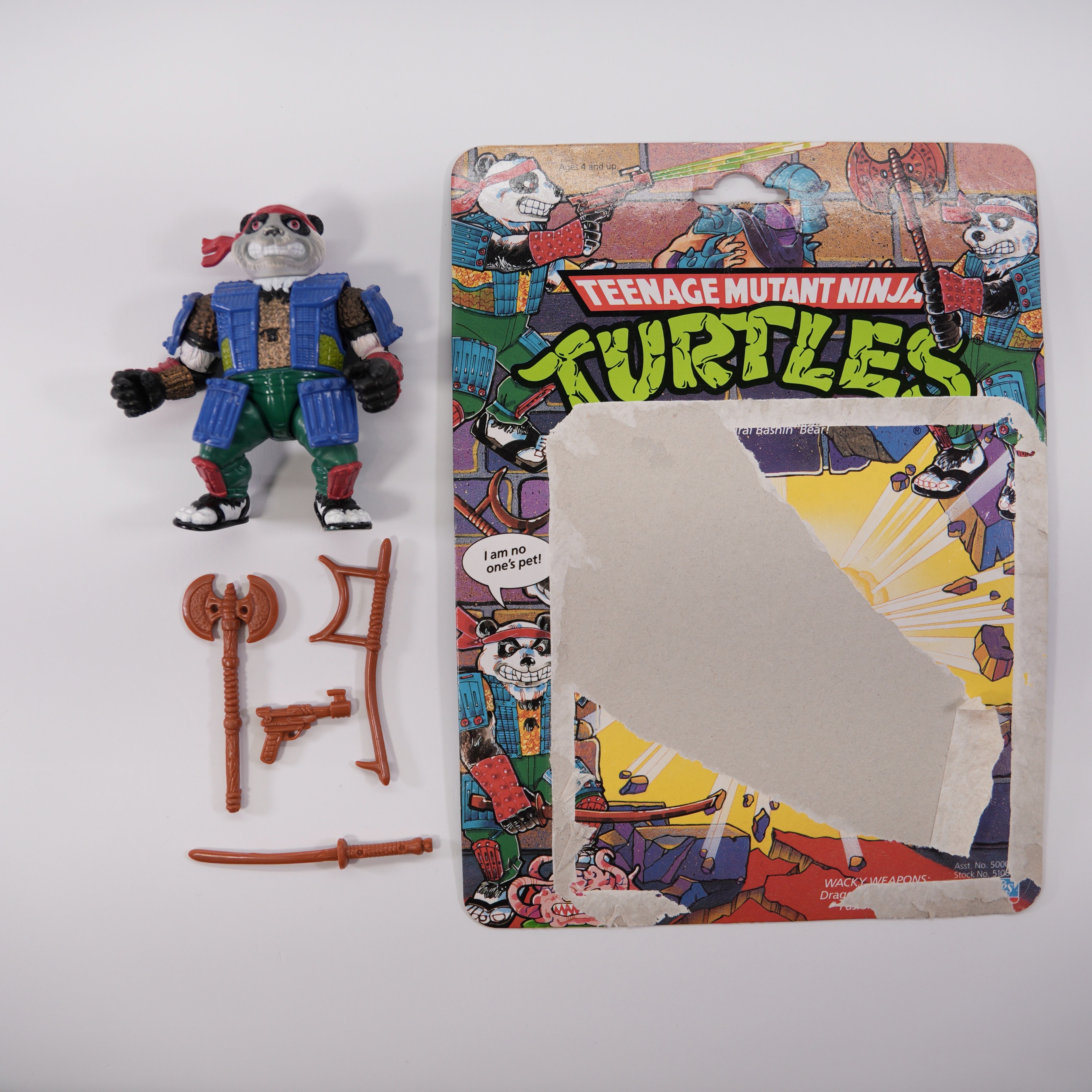 1990 Panda Kahn TMNT Complete with Figure, Accessories, and Full Cardback