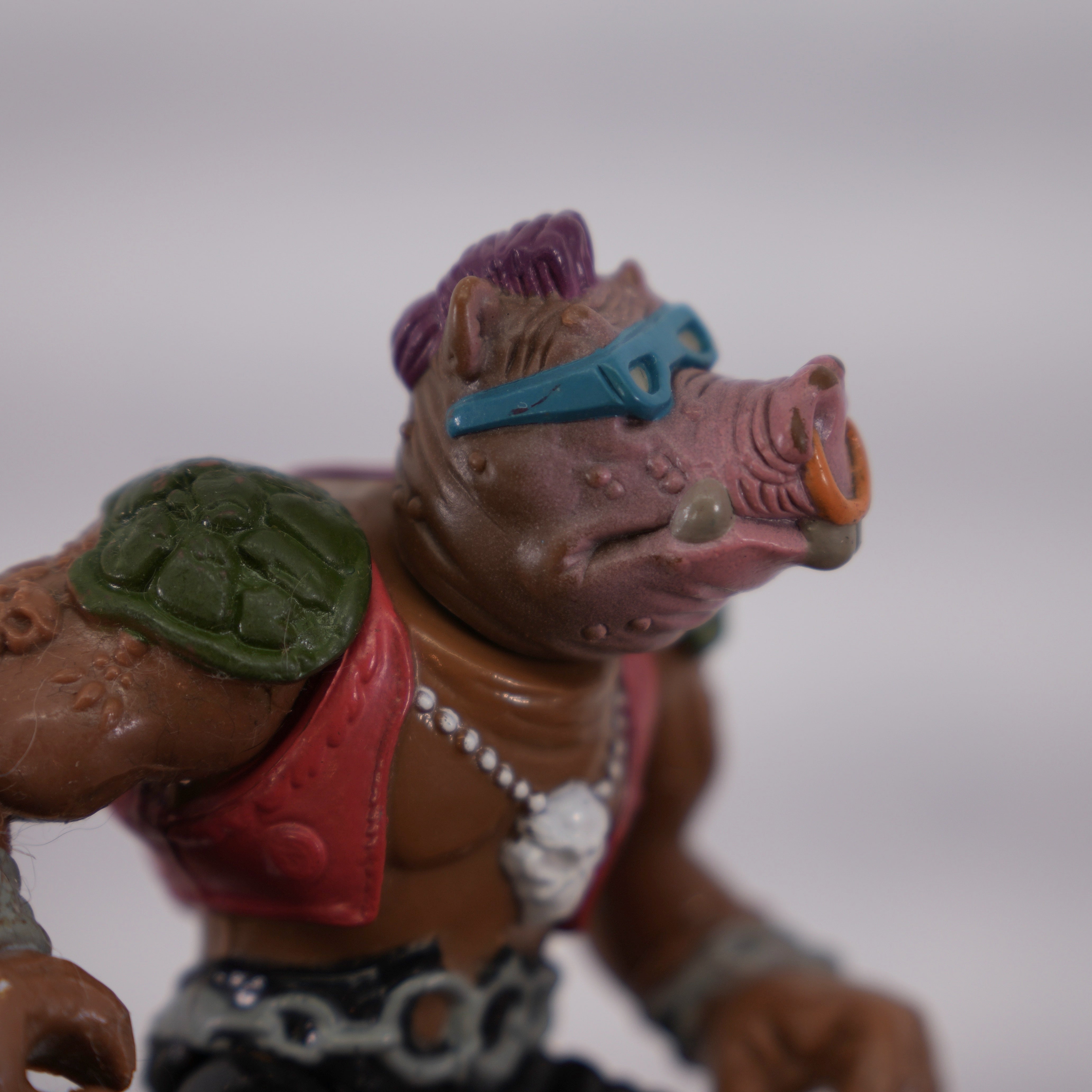 1988 Pink Soft Head Bebop TMNT Complete with Figure, Accessories, and Unpunched 10 Back Cardback