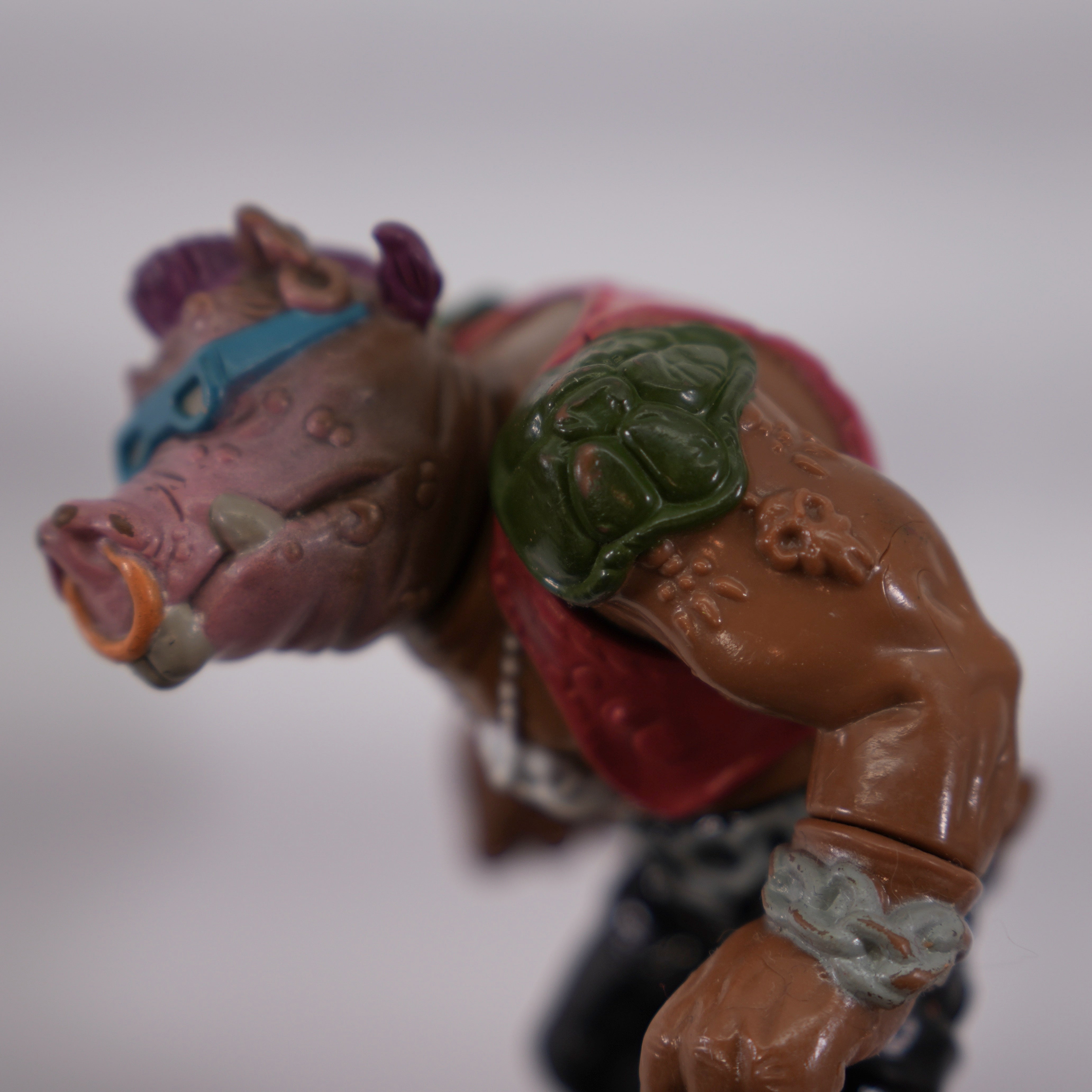 1988 Pink Soft Head Bebop TMNT Complete with Figure, Accessories, and Unpunched 10 Back Cardback