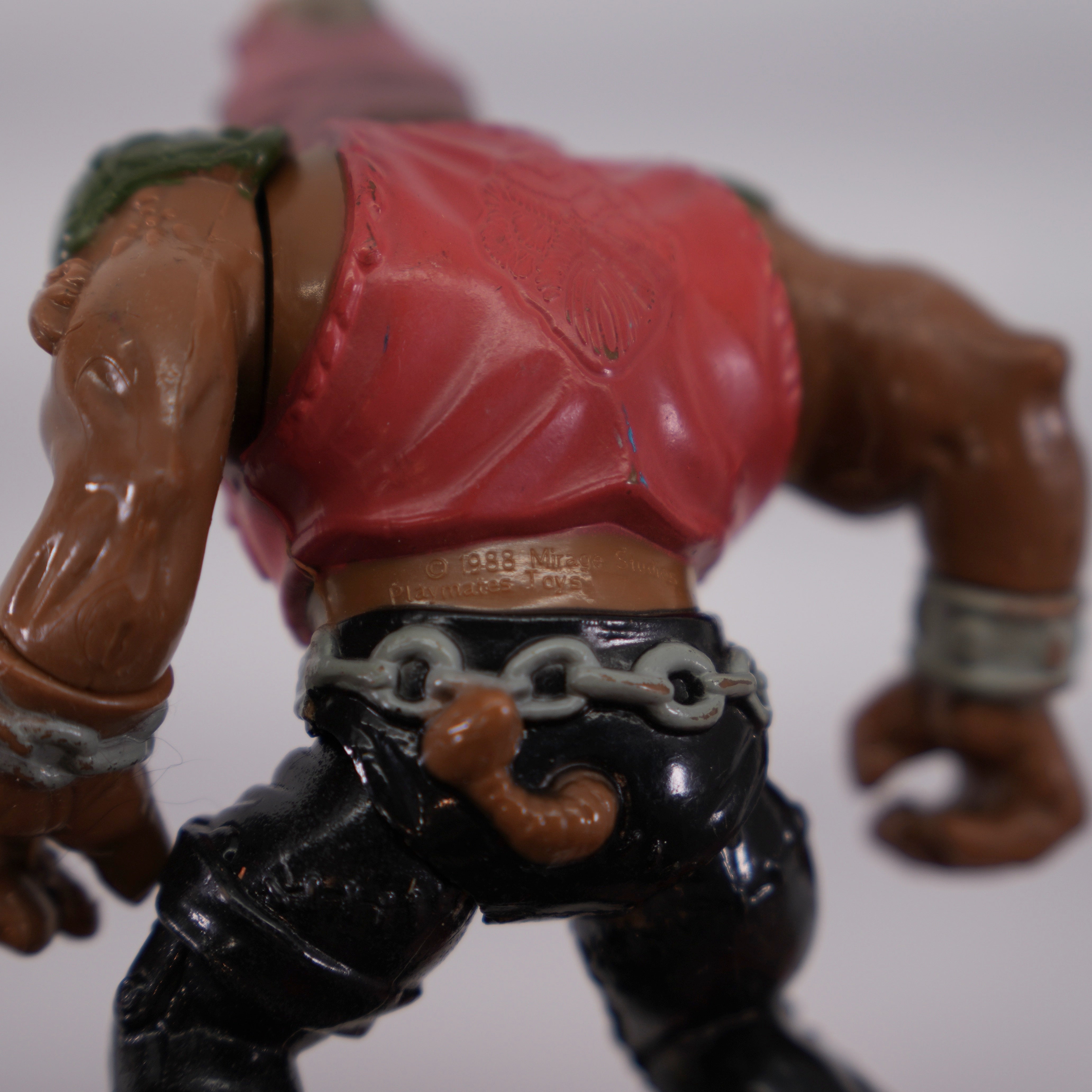 1988 Pink Soft Head Bebop TMNT Complete with Figure, Accessories, and Unpunched 10 Back Cardback