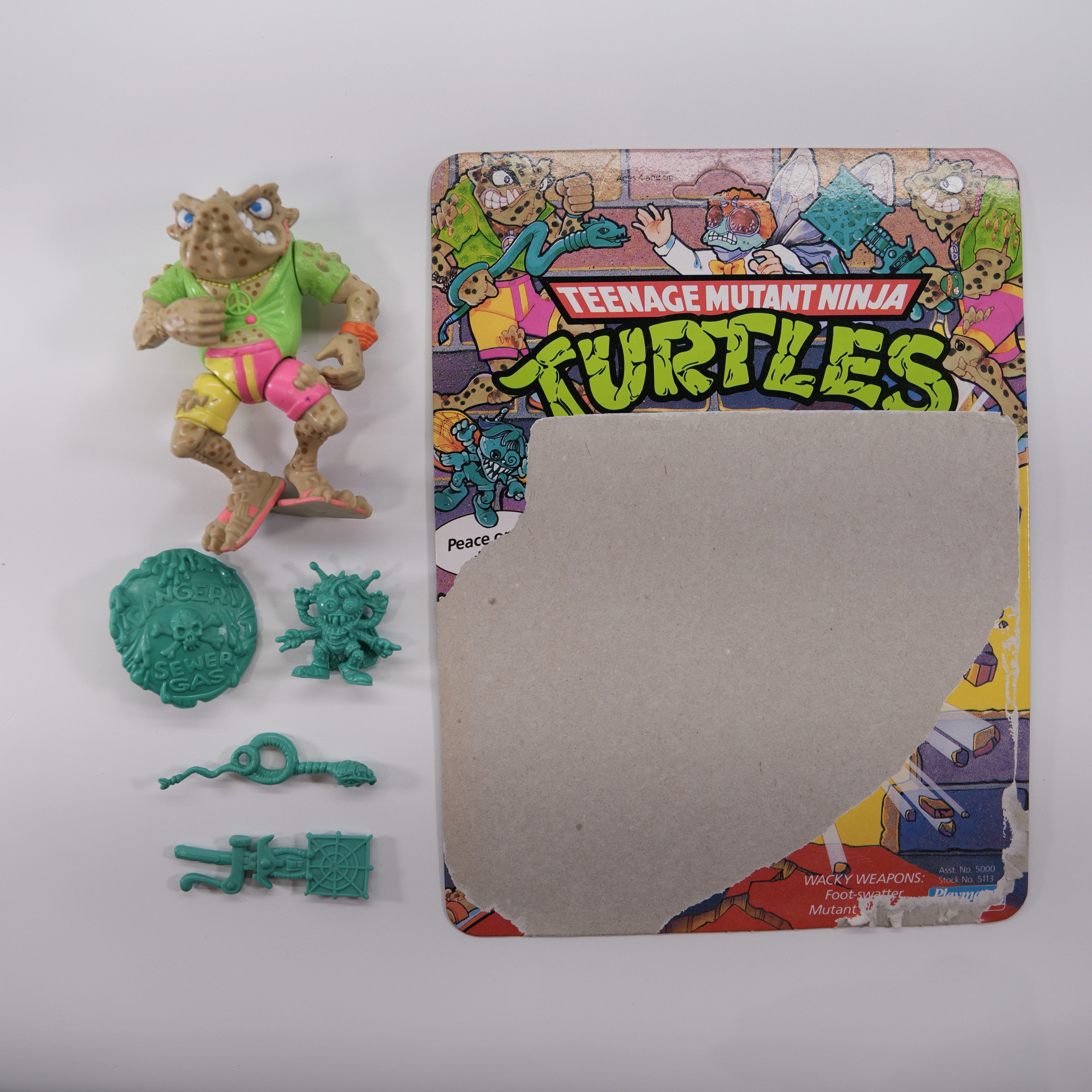 1990 Napoleon Bonafrog (Light Variant) TMNT Complete with Figure, Accessories, and Unpunched Cardback