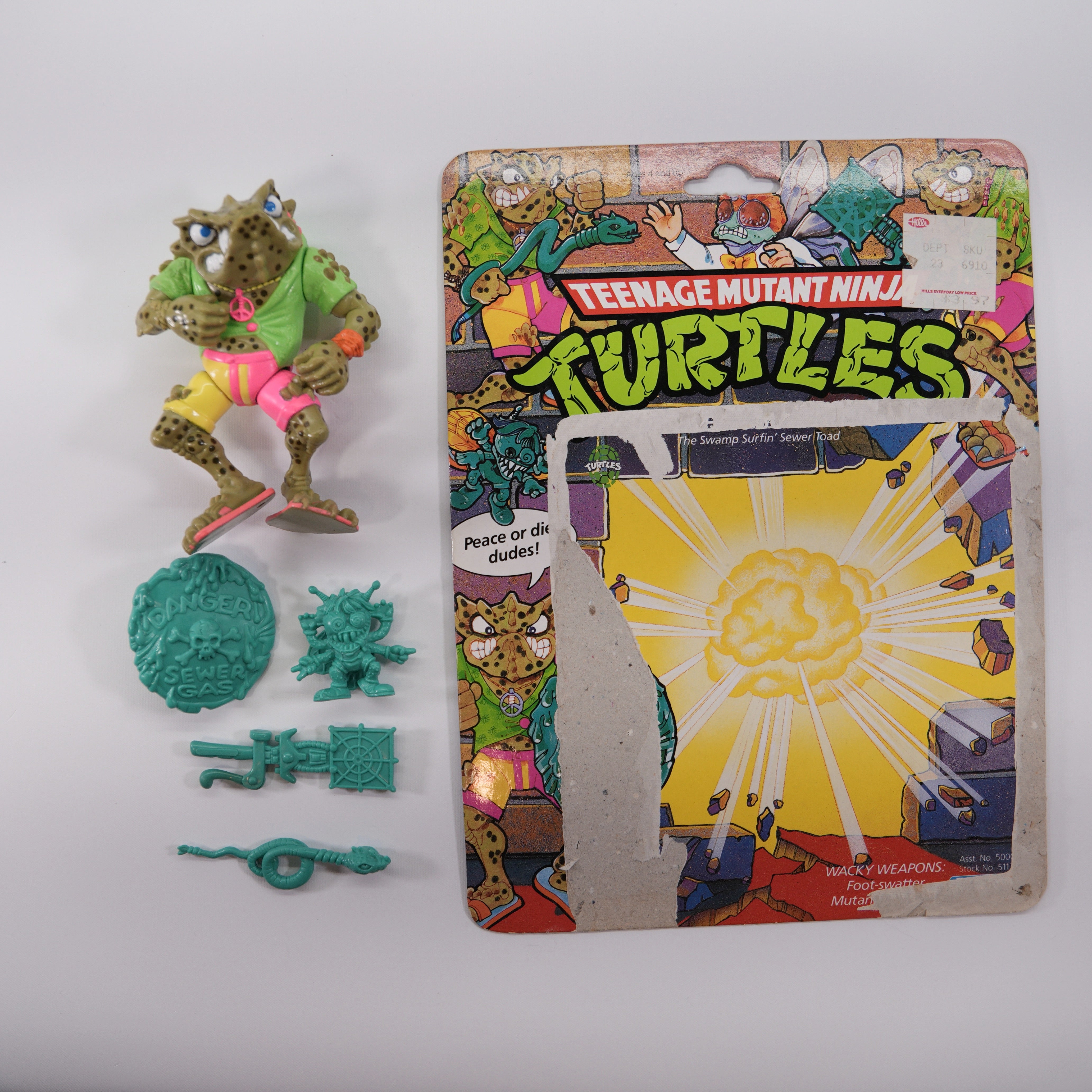 1990 Napoleon Bonafrog (Dark Variant) TMNT Complete with Figure, Accessories, and Full Cardback