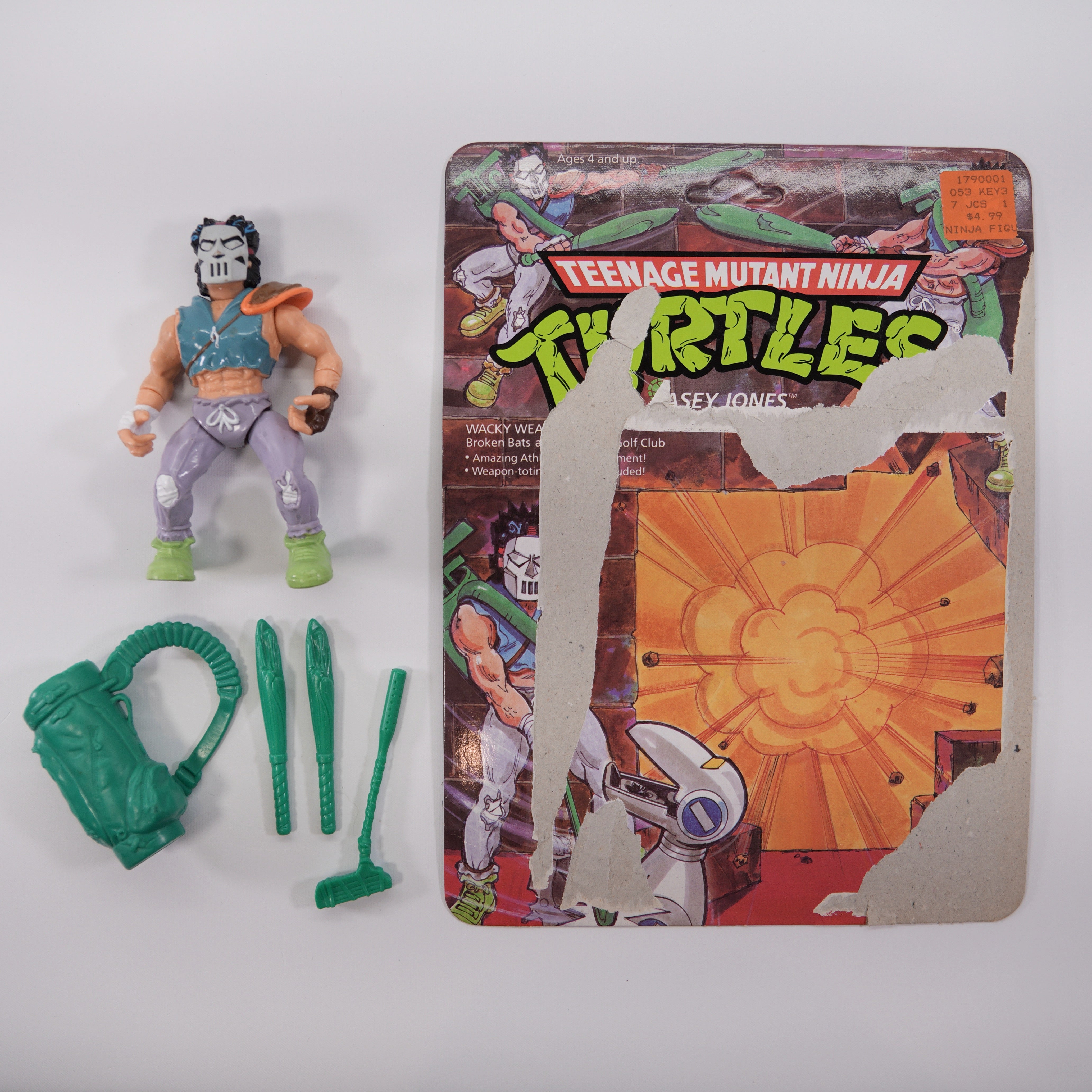 1989 Casey Jones TMNT Complete with Figure, Accessories, and Unpunched Cardback