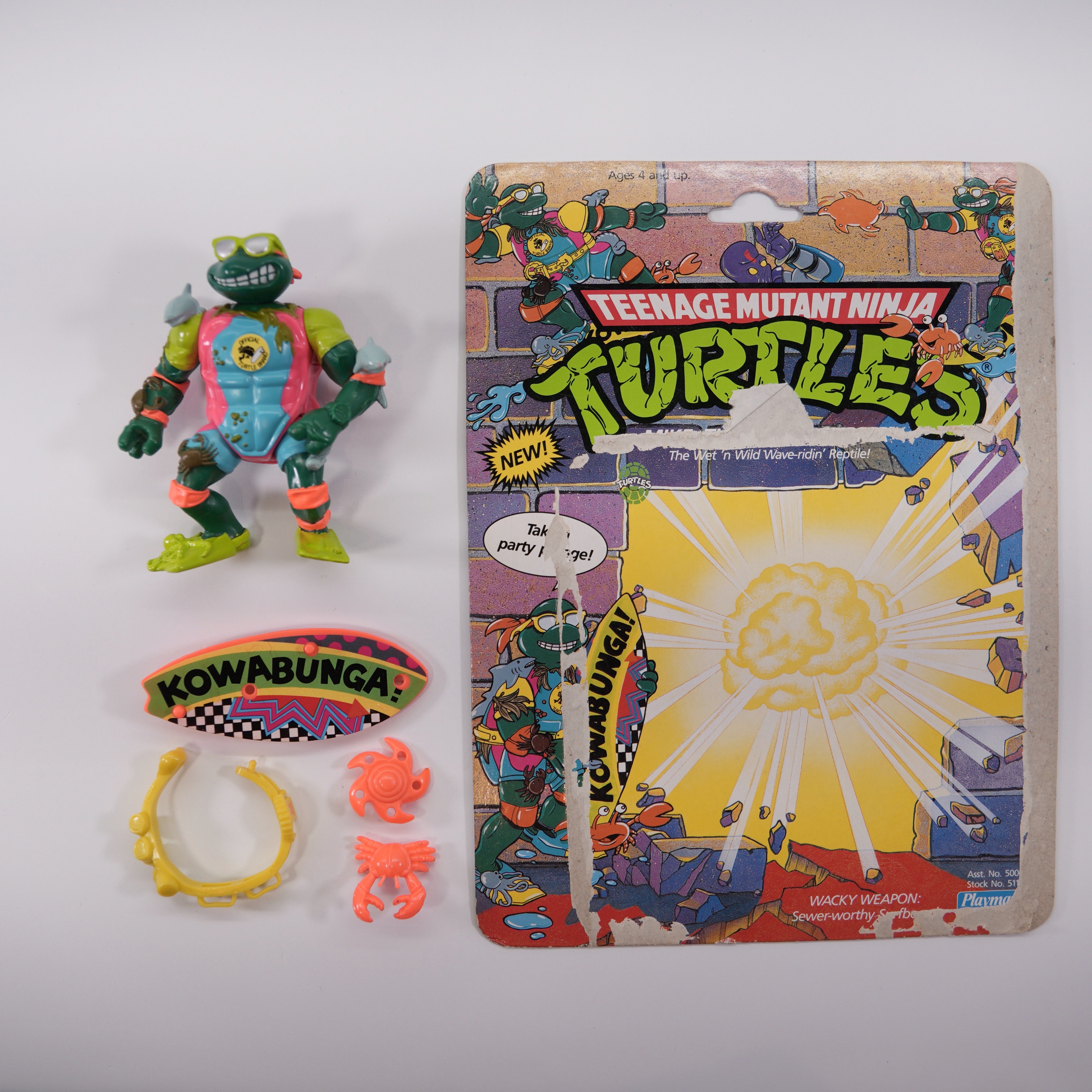 1990 Mike, The Sewer Surfer TMNT Complete with Figure, Accessories, and Full Cardback