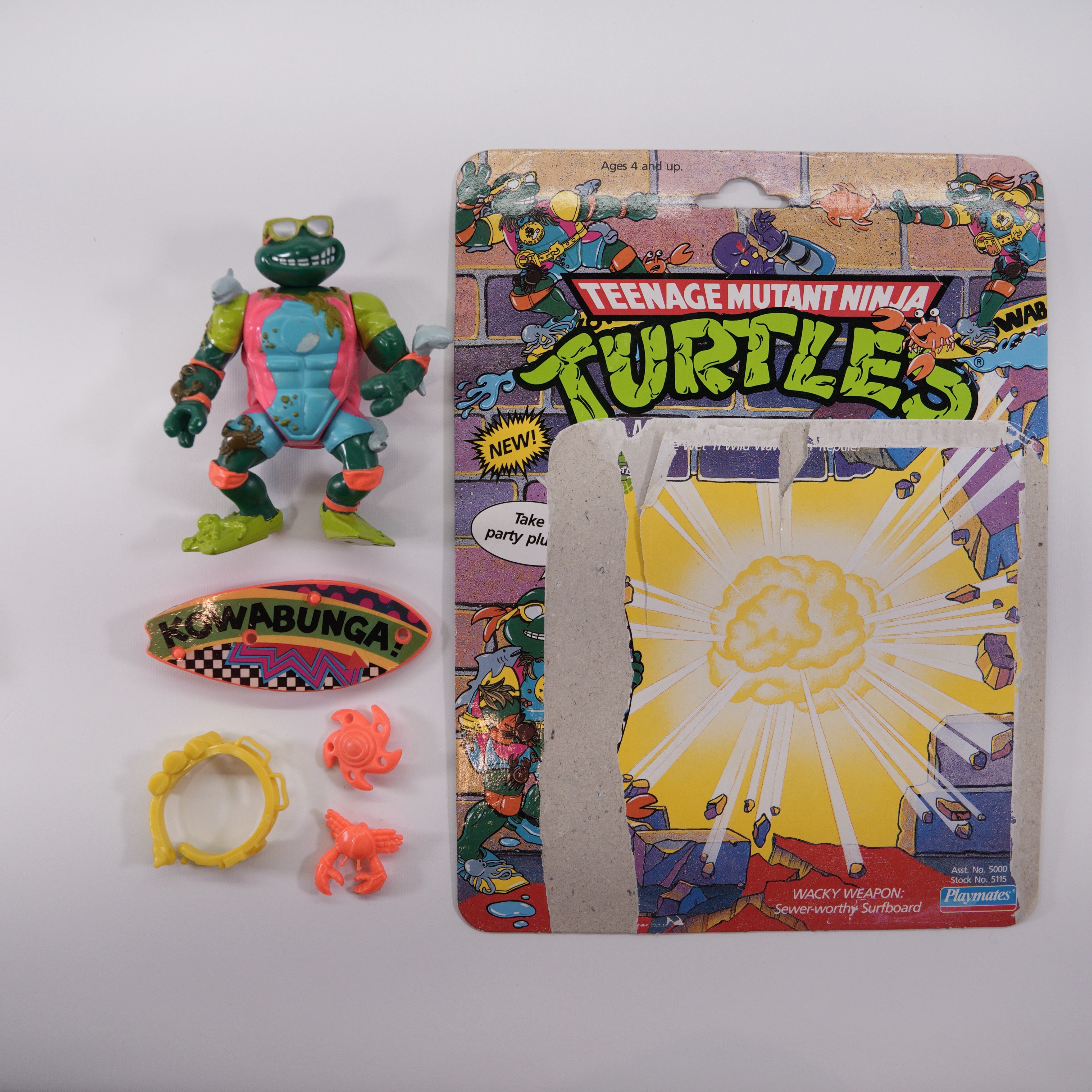 1990 Mike, The Sewer Surfer TMNT Complete with Figure, Accessories, and Full Cardback