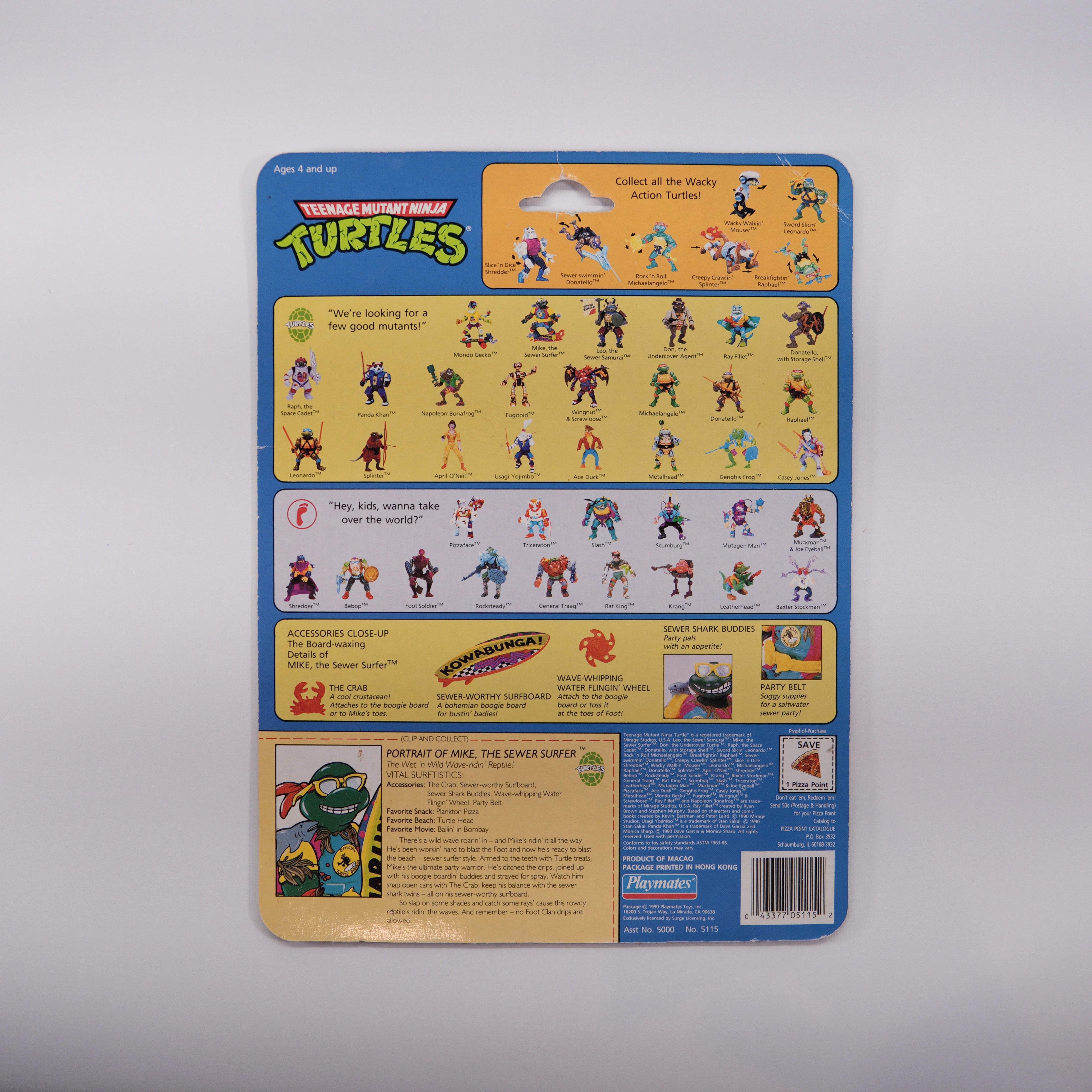 1990 Mike, The Sewer Surfer TMNT Complete with Figure, Accessories, and Full Cardback