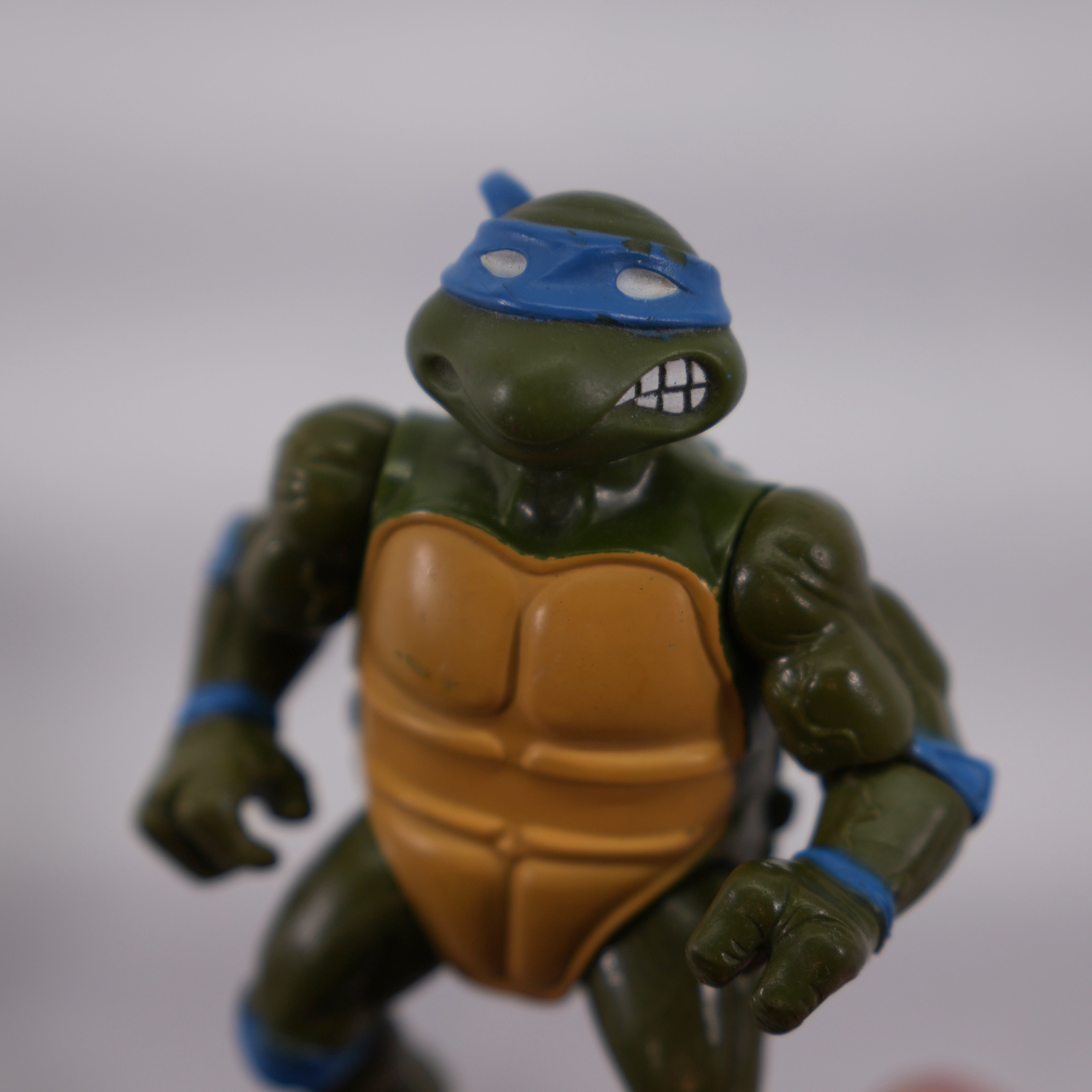 1988 Leonardo Soft Head TMNT Complete with Figure, Accessories, and Unpunched 10 Back Cardback