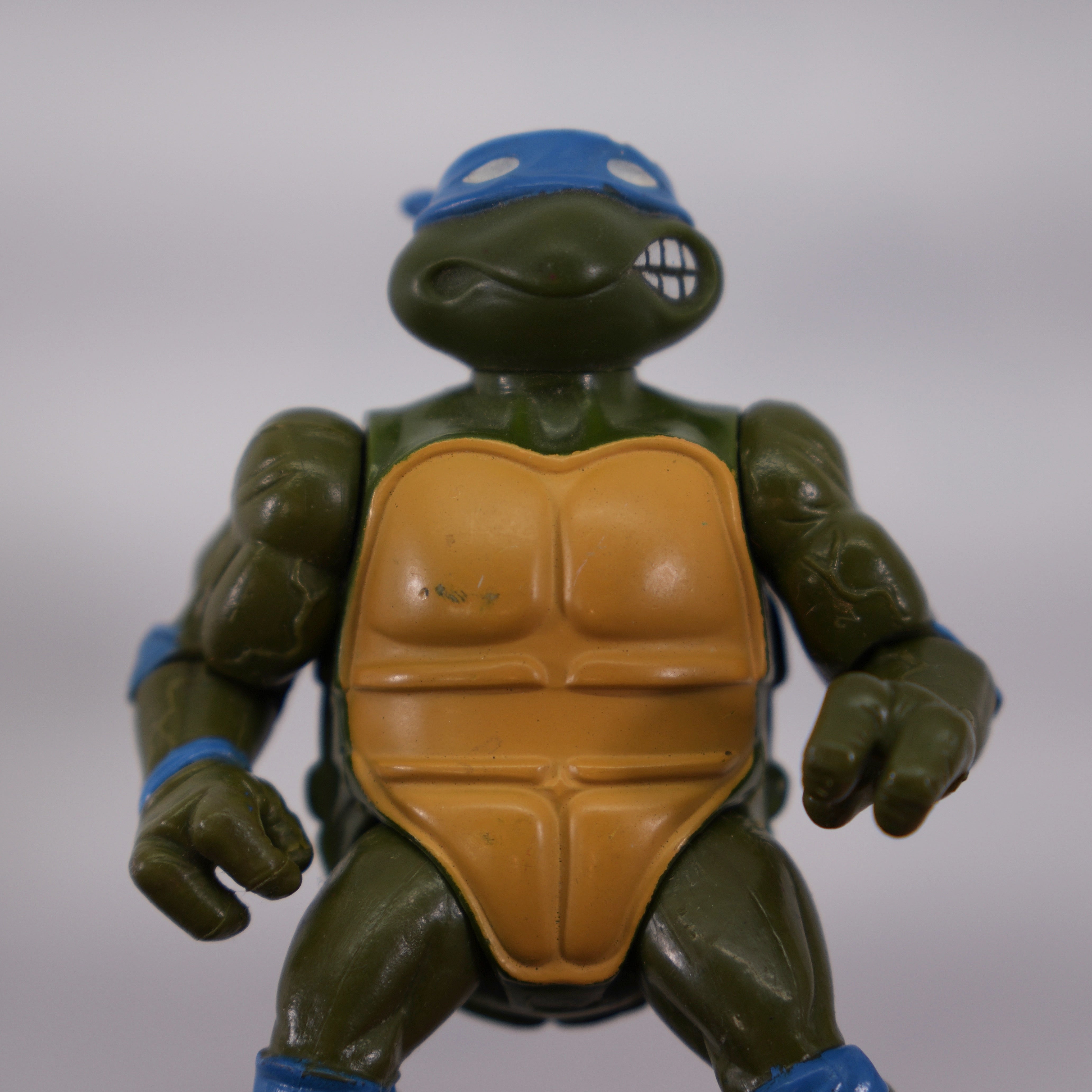 1988 Leonardo Soft Head TMNT Complete with Figure, Accessories, and Unpunched 10 Back Cardback