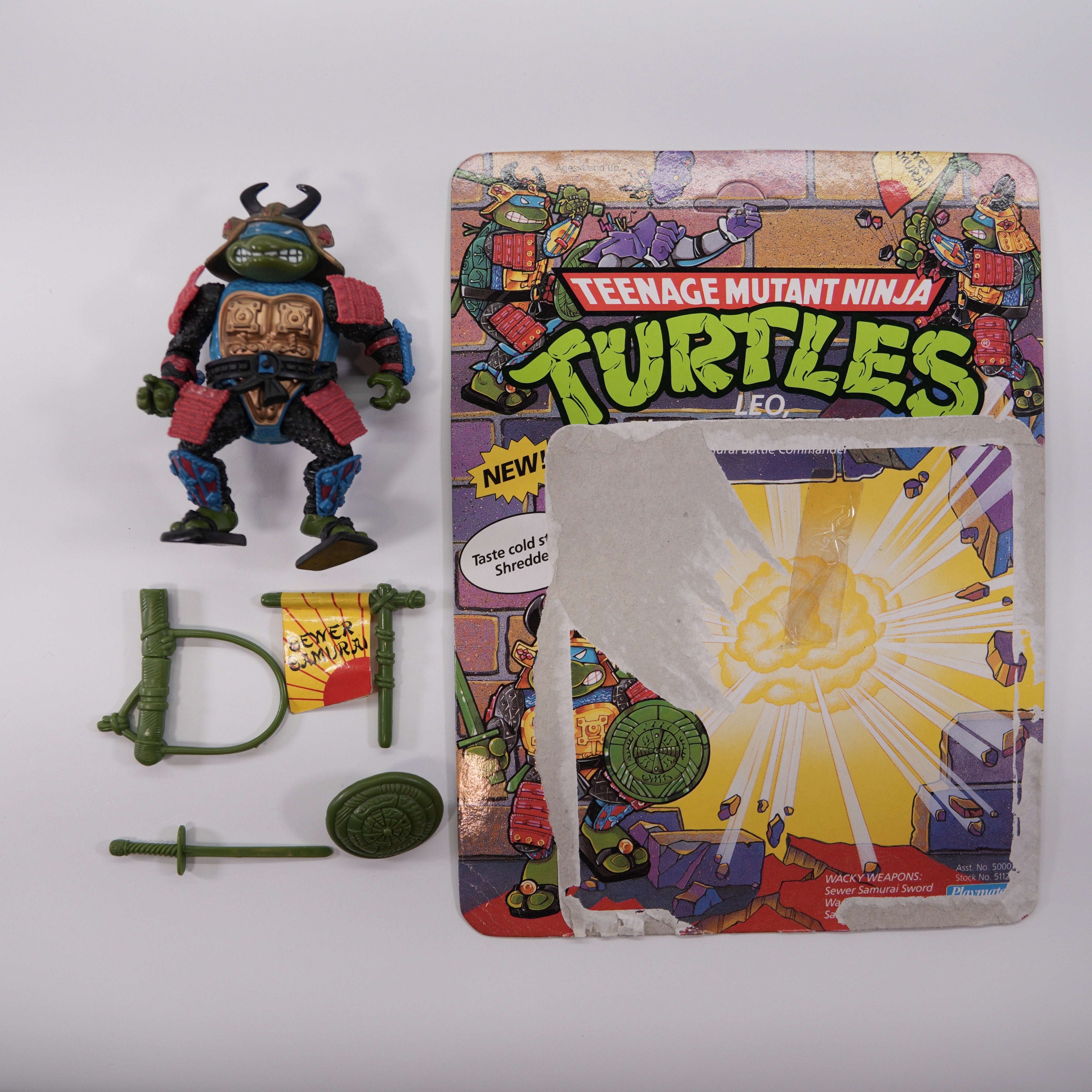 1990 Leo, The Sewer Samurai TMNT Complete with Figure, Accessory, and Full Cardback