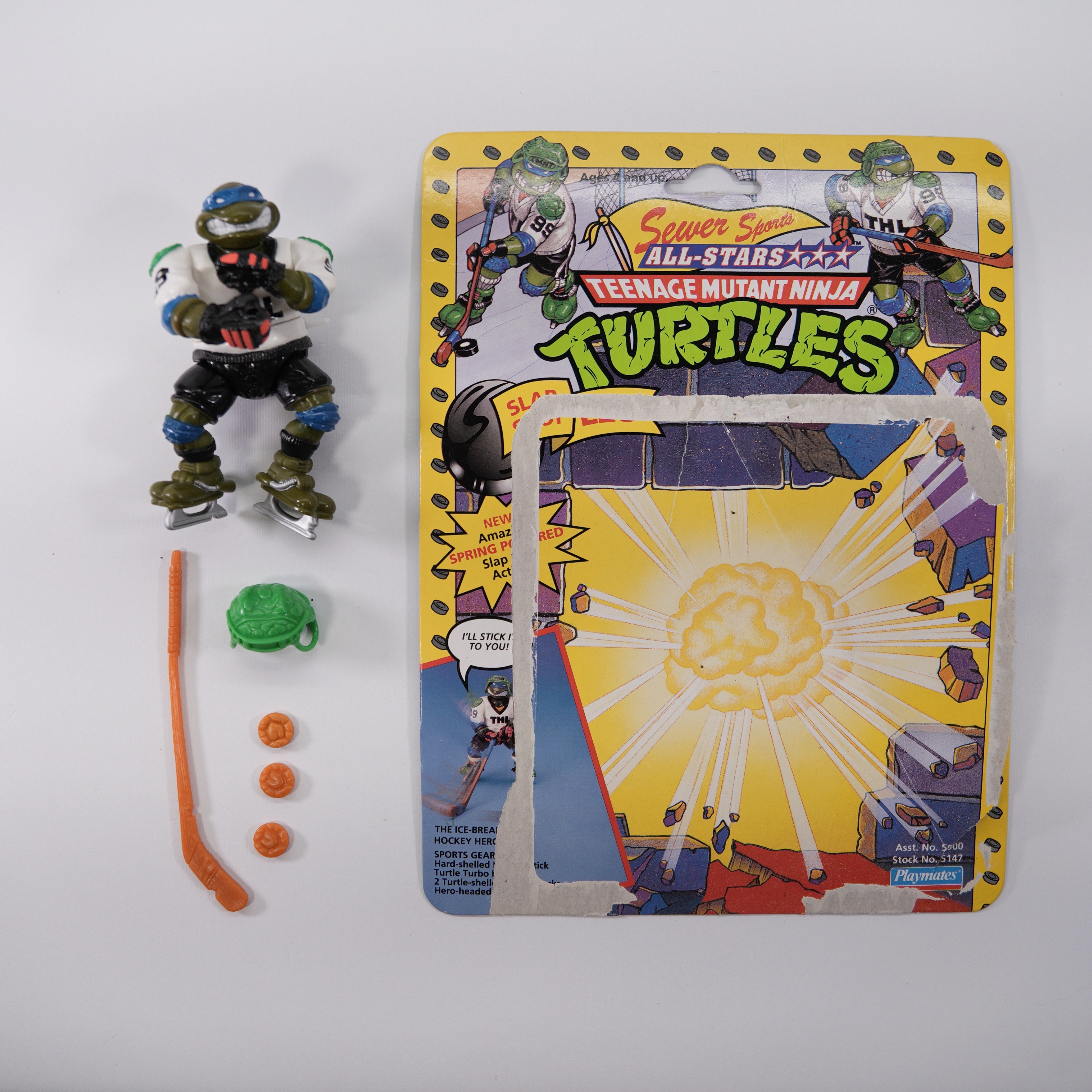 1991 Slapshot Leo TMNT Complete with Figure, Accessories, and Full Cardback