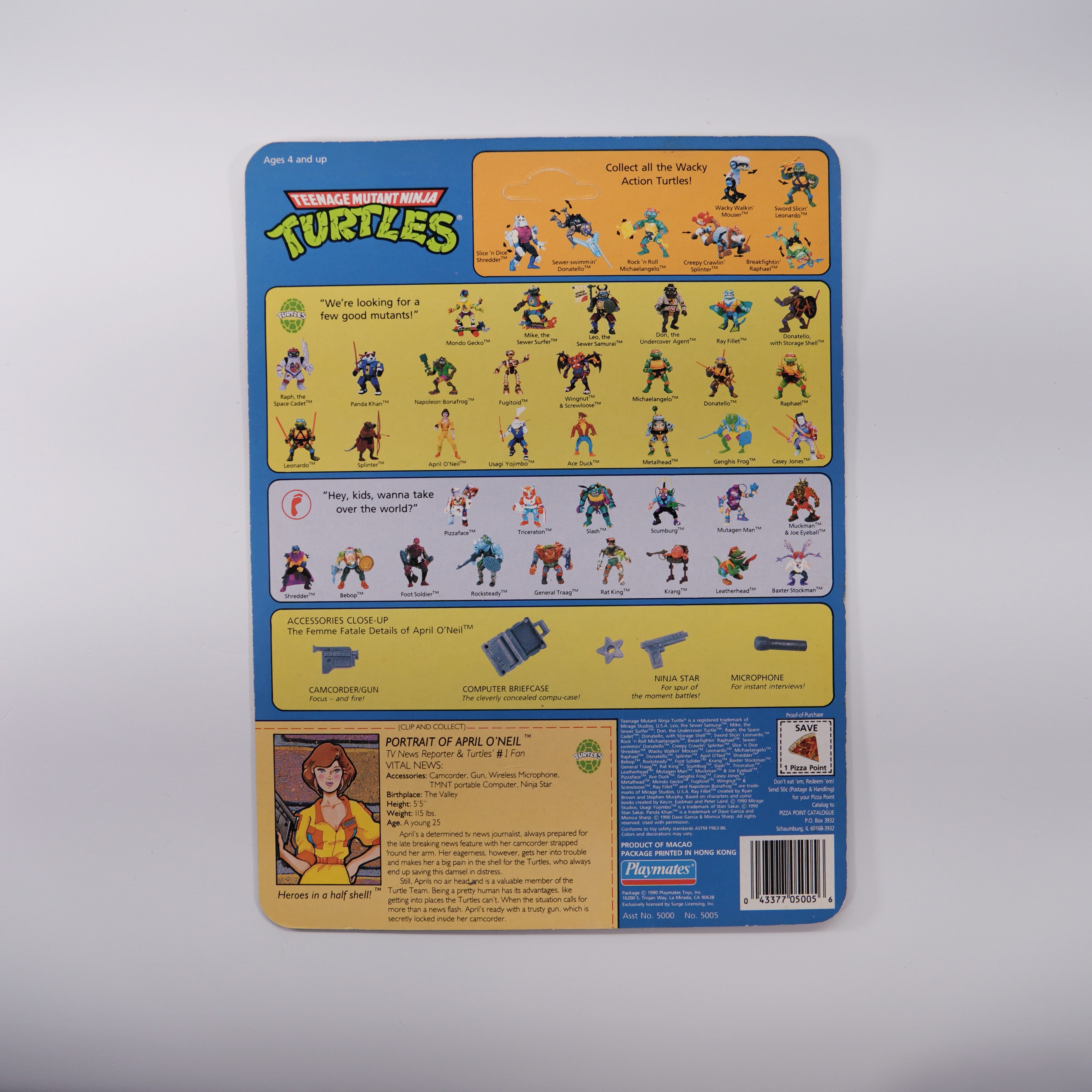 1988 April O'Neil Orange Stripe TMNT Complete with Figure, Accessories, and Unpunched Cardback