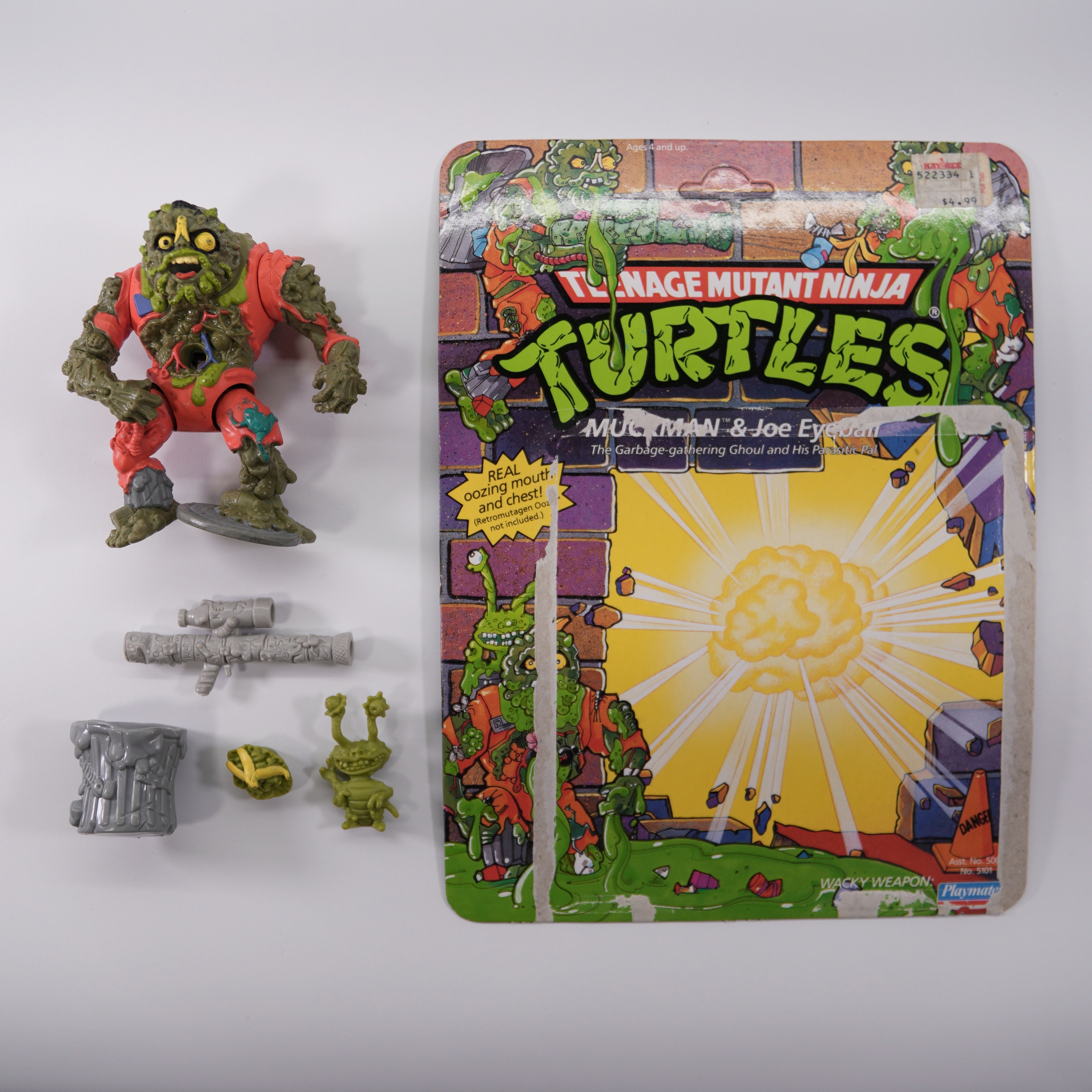 1989 Muckman TMNT Complete with Figure, Accessories, and Unpunched Cardback