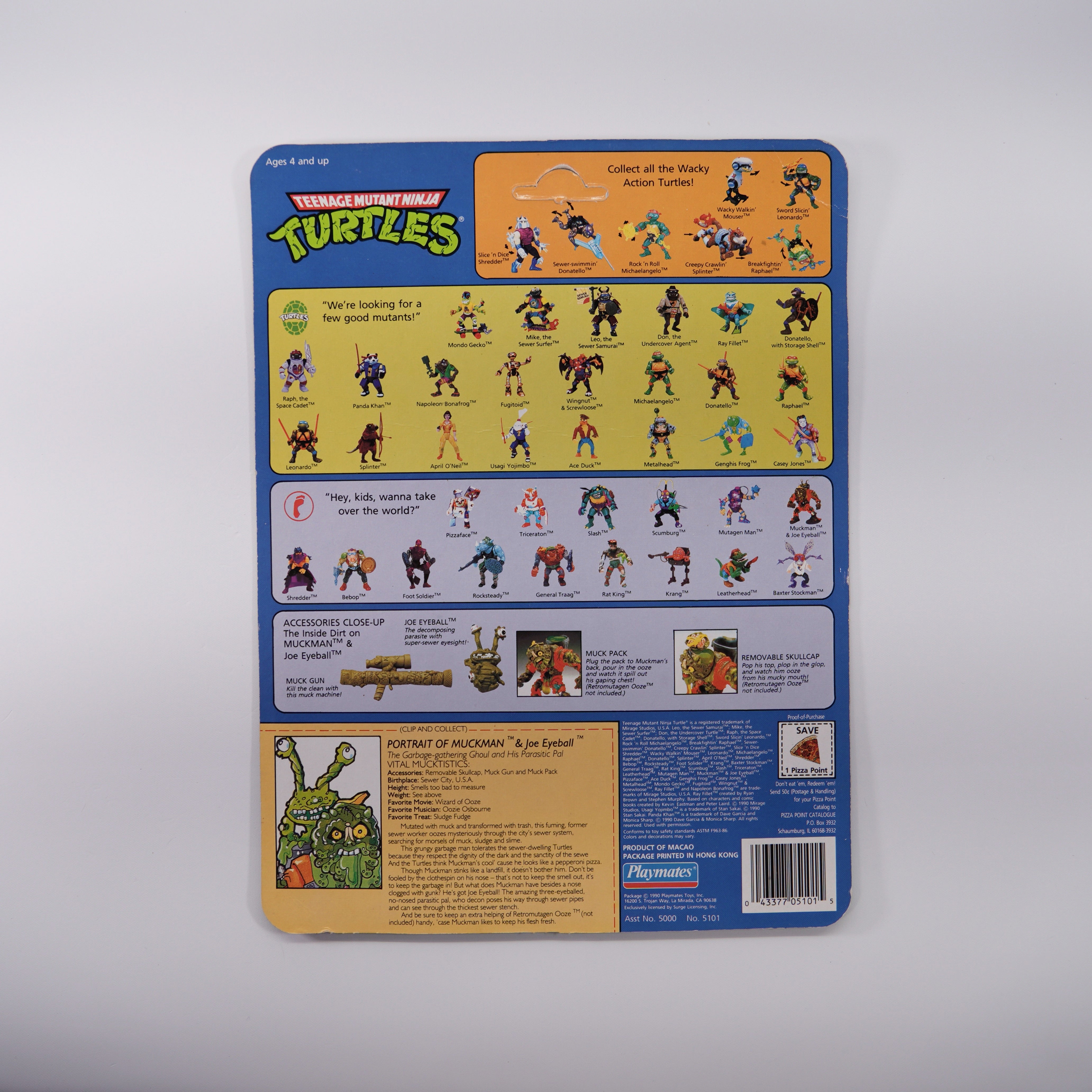 1989 Muckman TMNT Complete with Figure, Accessories, and Unpunched Cardback