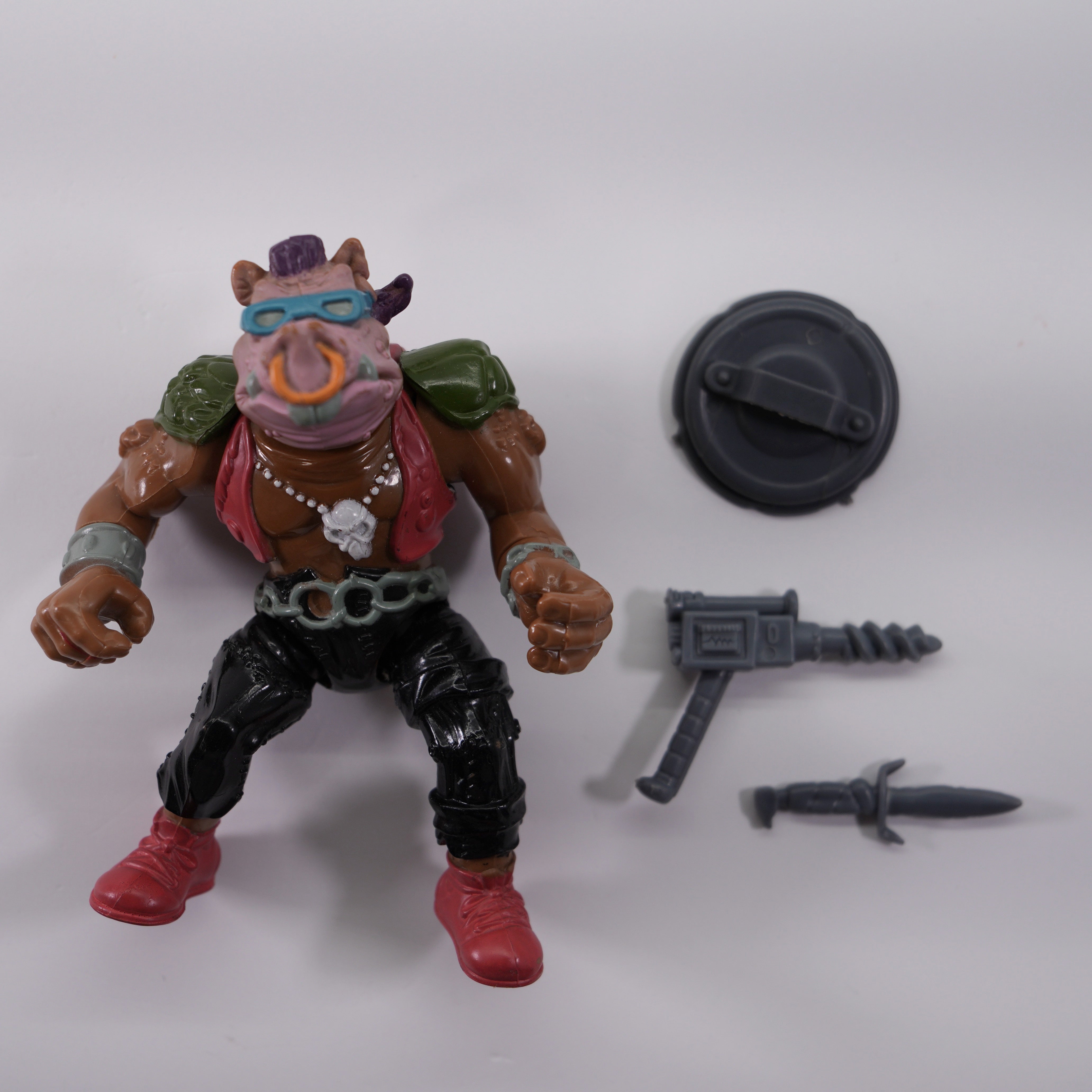 1988 Bebop Hard Head TMNT Complete with Figure, Accessories, and Unpunched Cardback