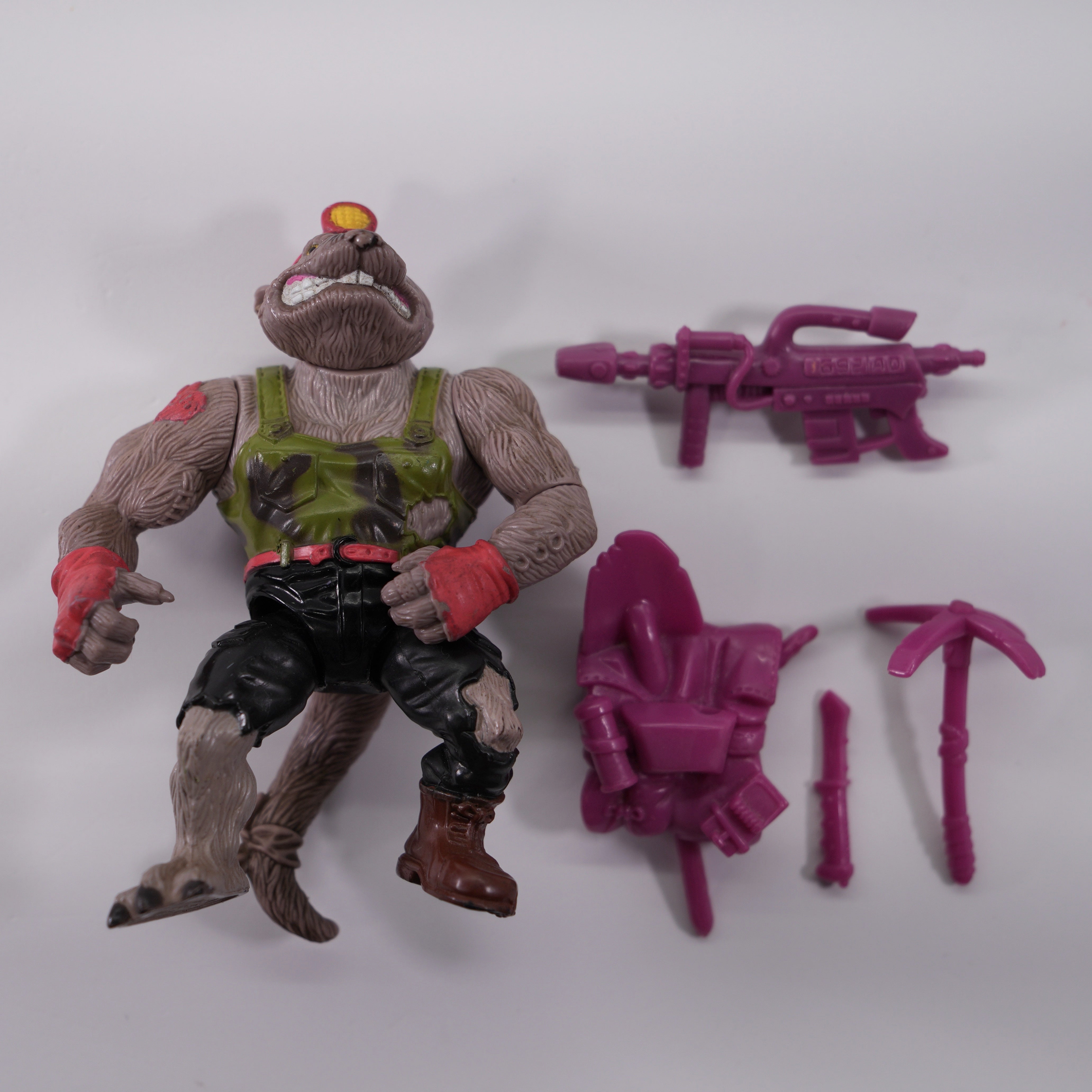 1991 Dirtbag TMNT Complete with Figure, Accessories, and Unpunched Cardback (Repaired)