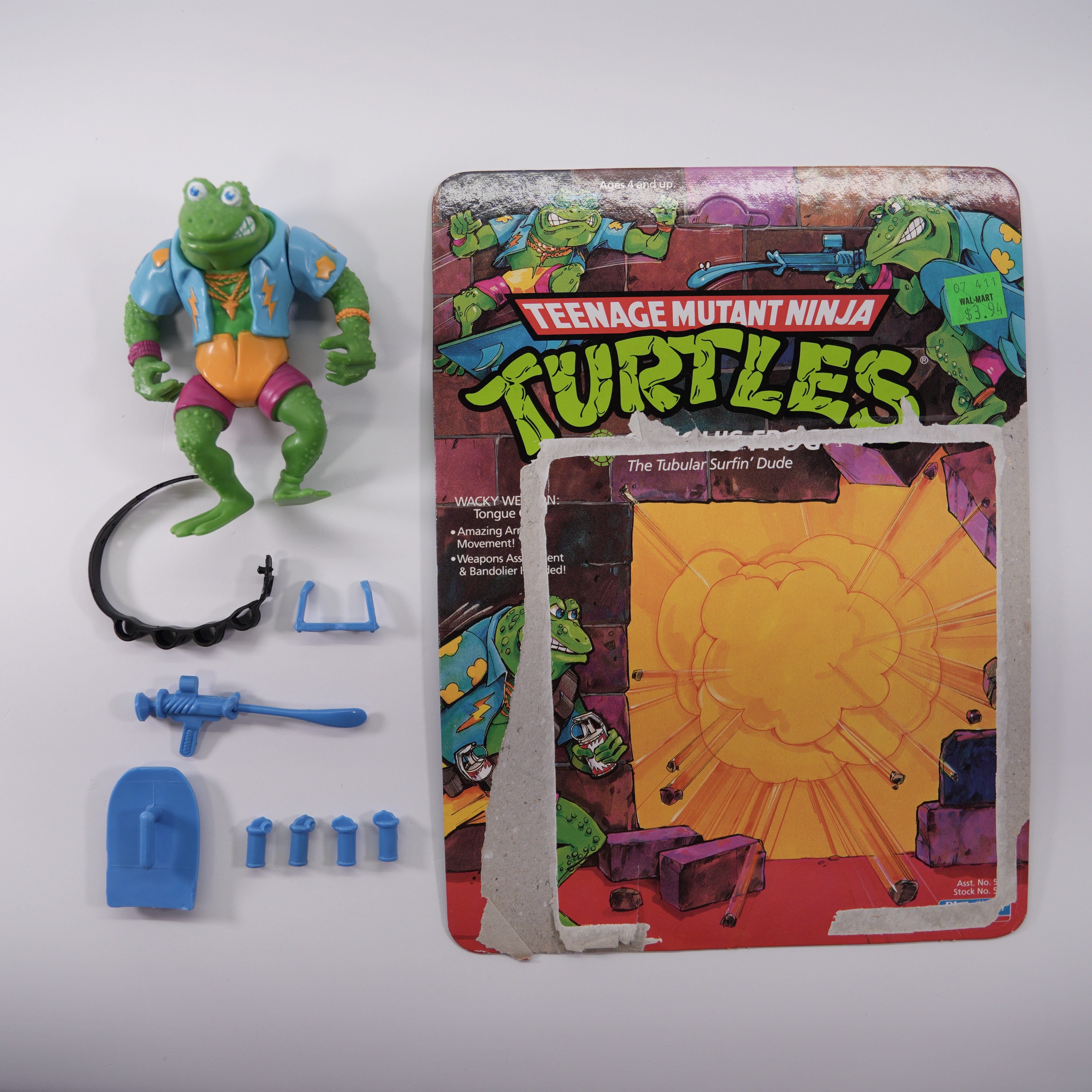 1989 Genghis Frog TMNT Complete with Figure, Accessories, and Unpunched Cardback