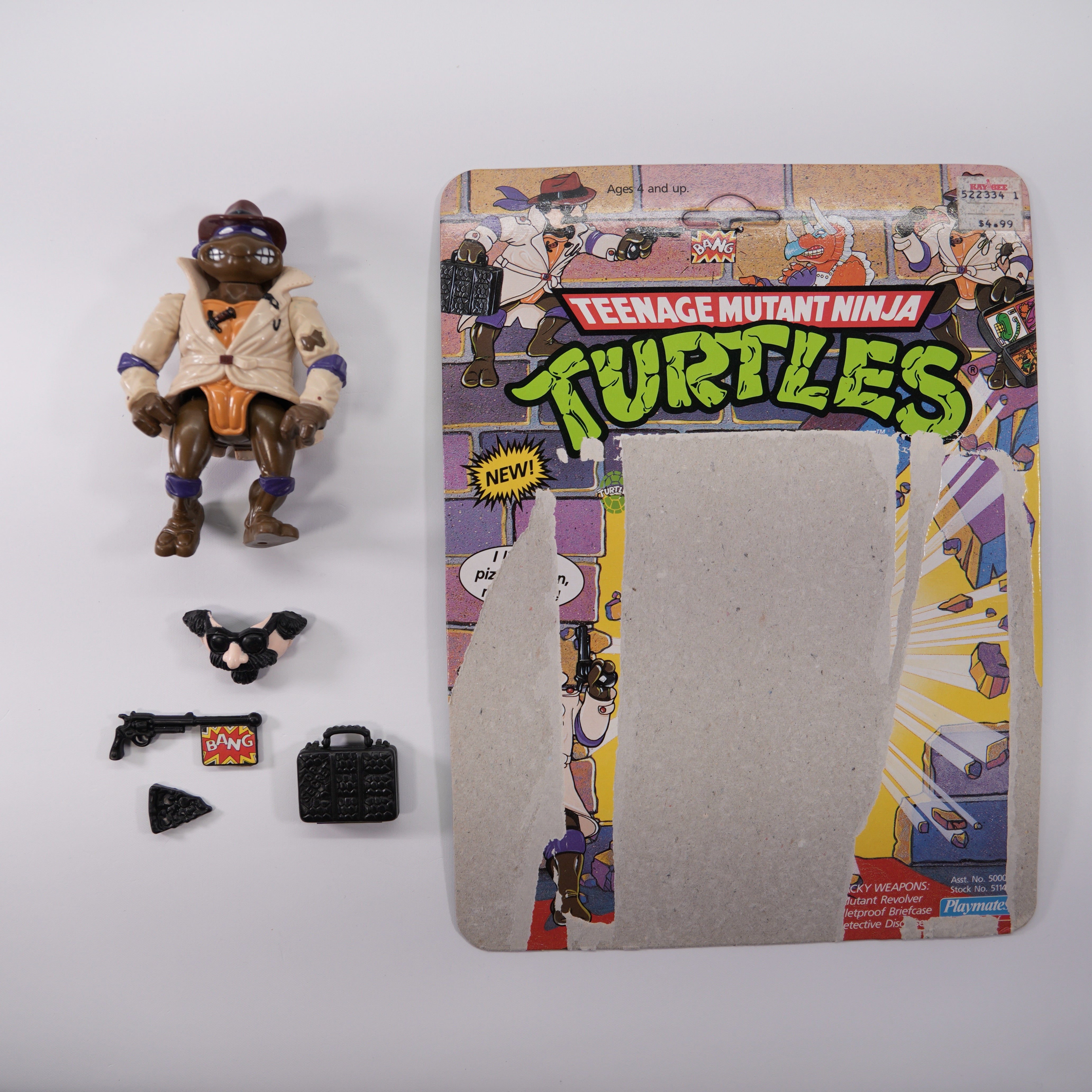 1990 Don, The Undercover Turtle TMNT Complete with Figure, Accessories, and Unpunched Cardback