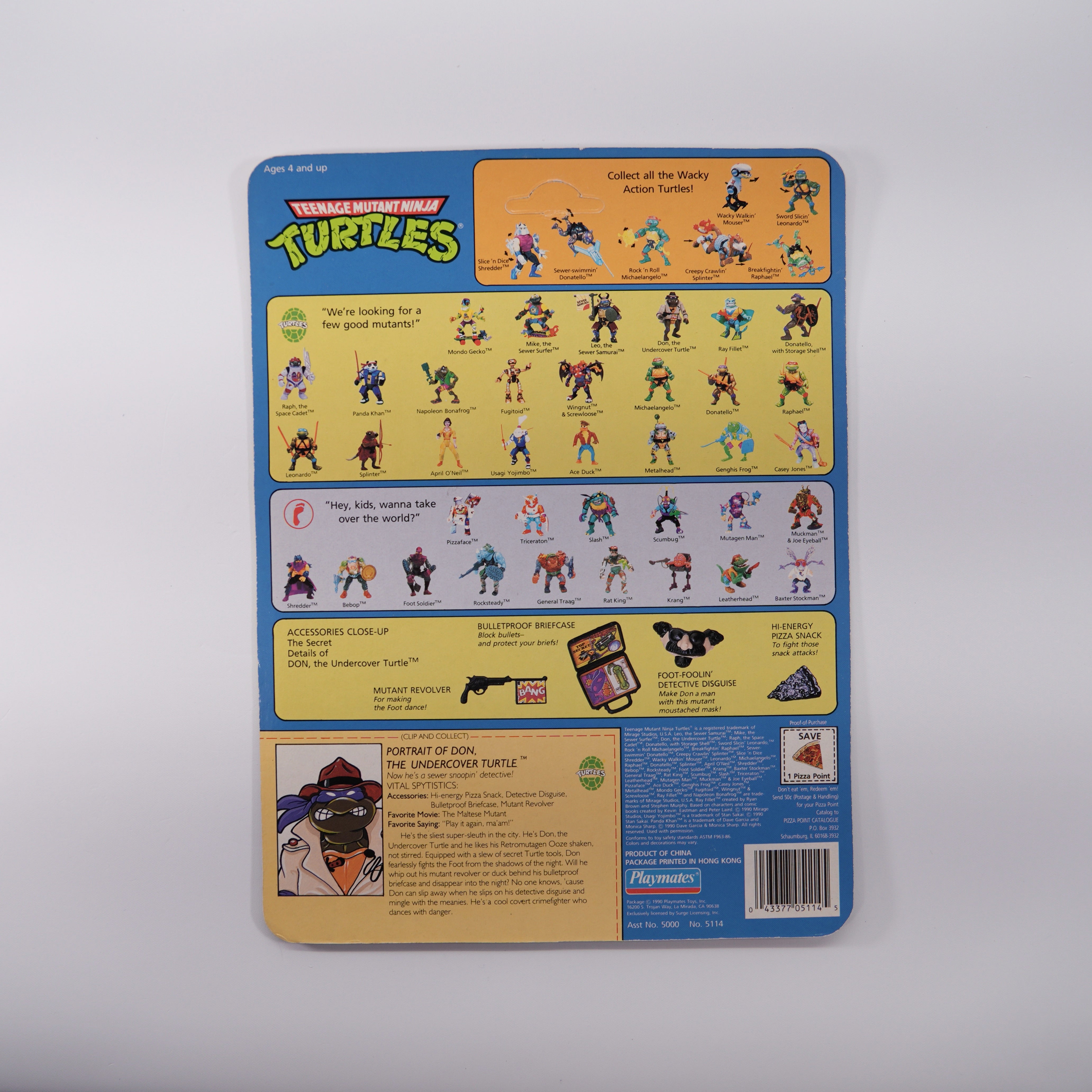 1990 Don, The Undercover Turtle TMNT Complete with Figure, Accessories, and Unpunched Cardback