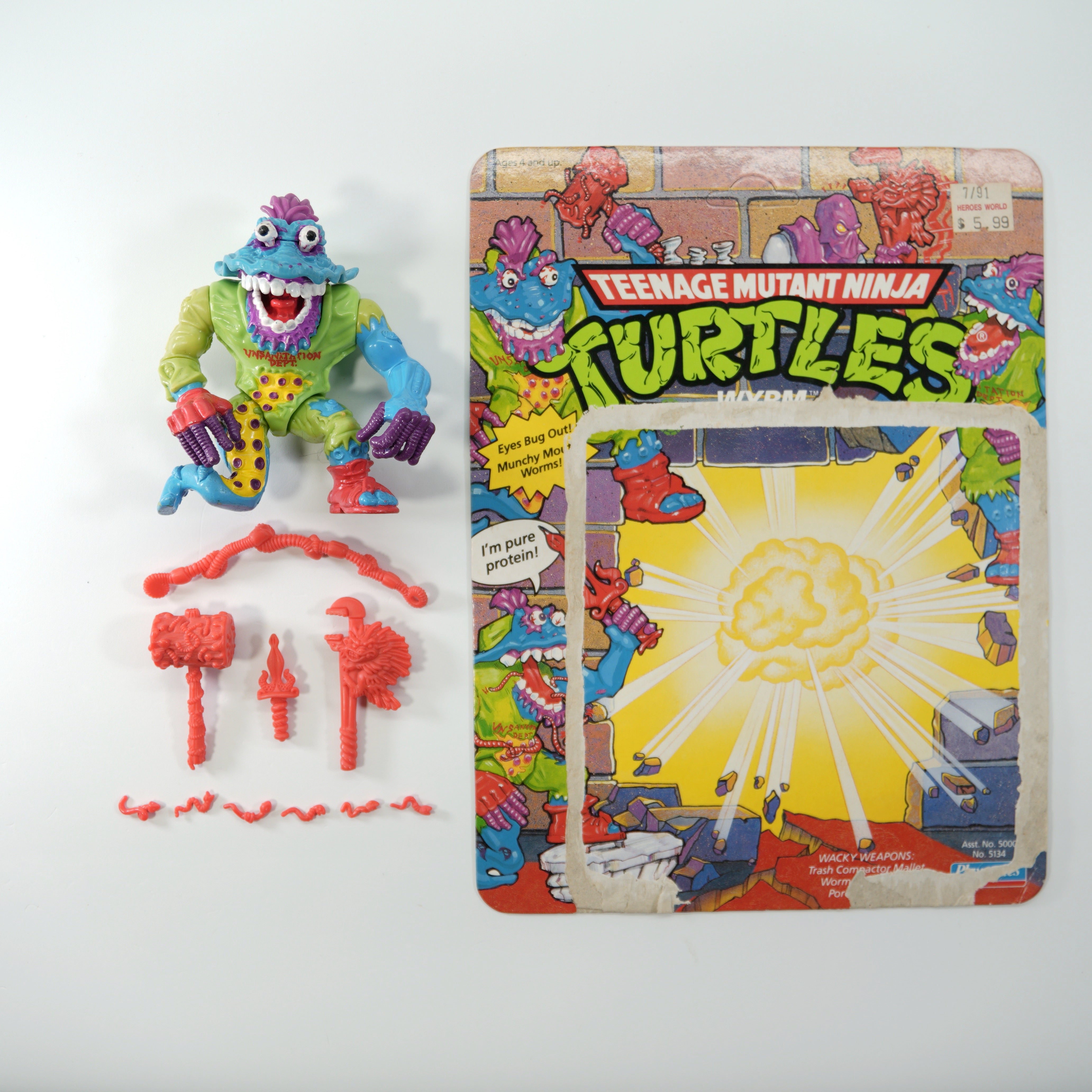 1991 Wyrm TMNT Complete with Figure, Accessories, and Unpunched Cardback