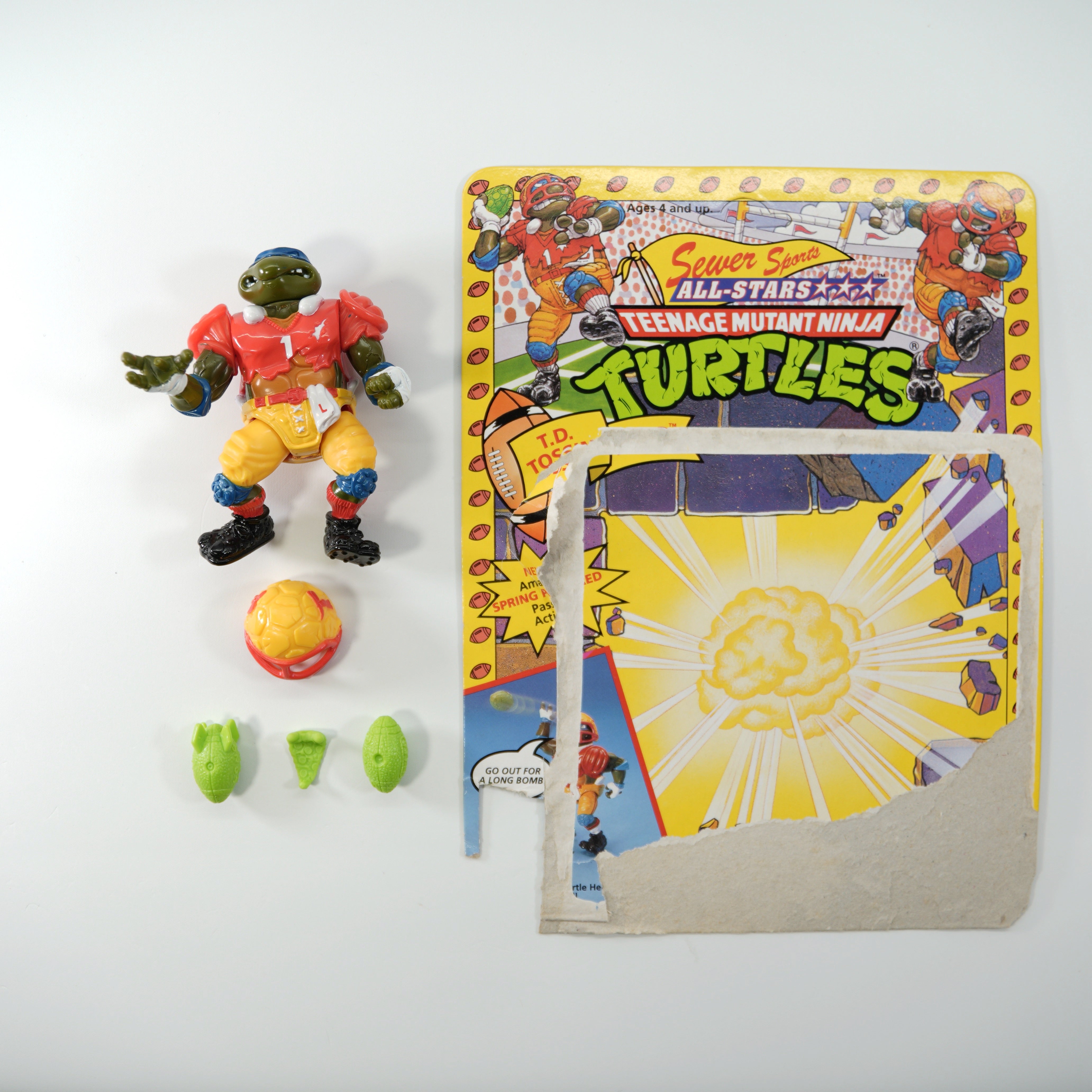 1991 T.D. Tossin' Leo TMNT Complete with Figure, Accessories, and Cardback