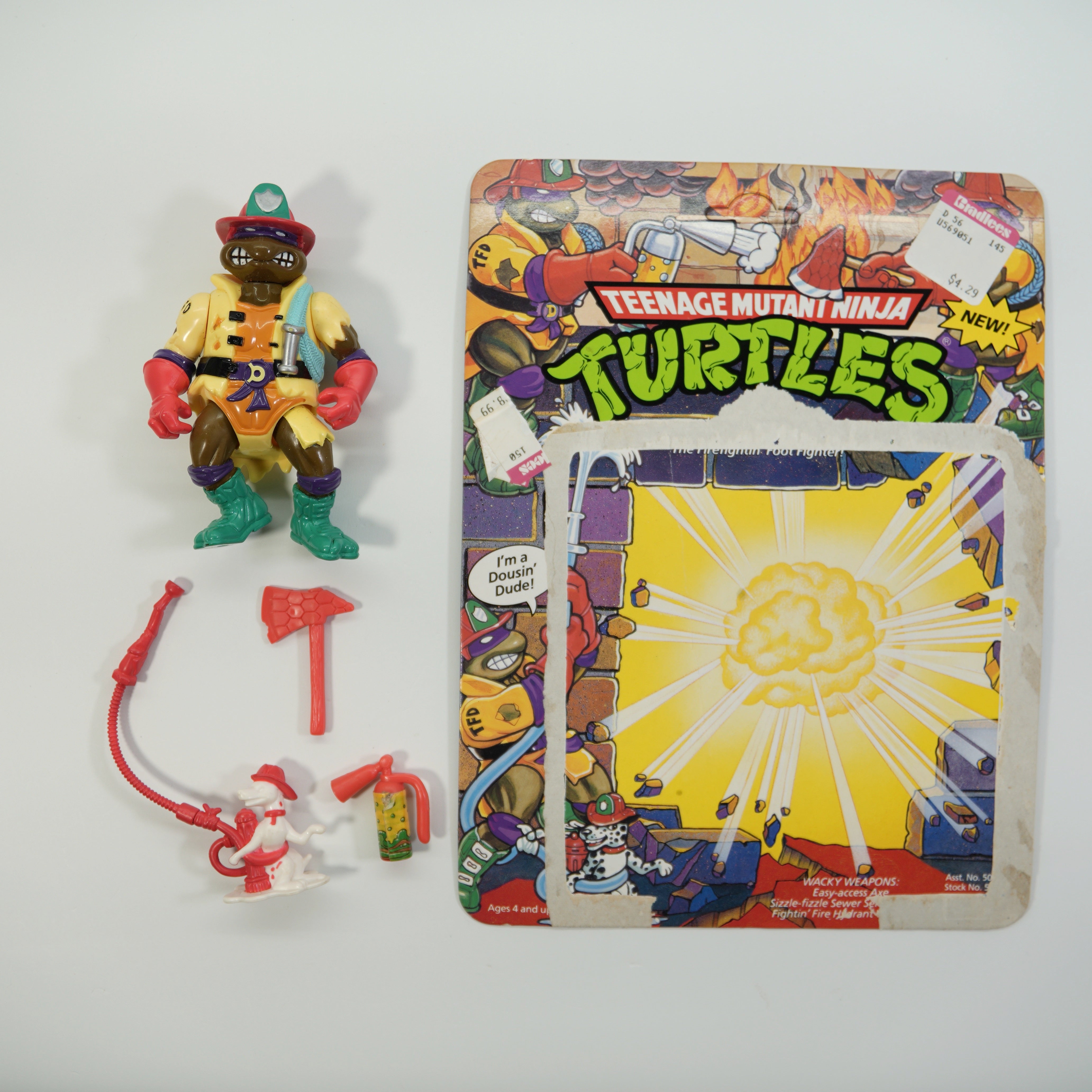 1991 Hose 'Em Down Don TMNT Complete with Figure, Accessories, and Unpunched Cardback