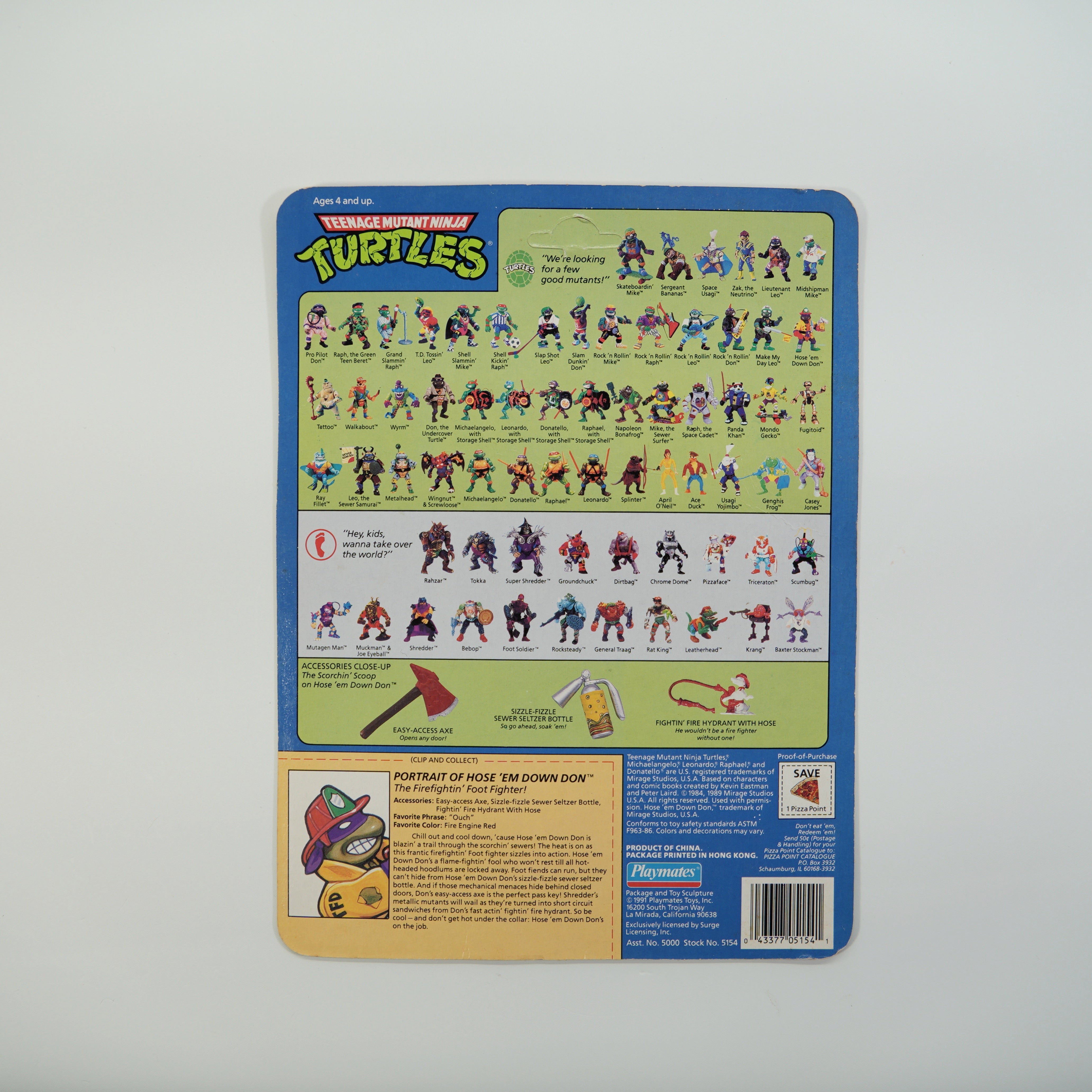 1991 Hose 'Em Down Don TMNT Complete with Figure, Accessories, and Unpunched Cardback