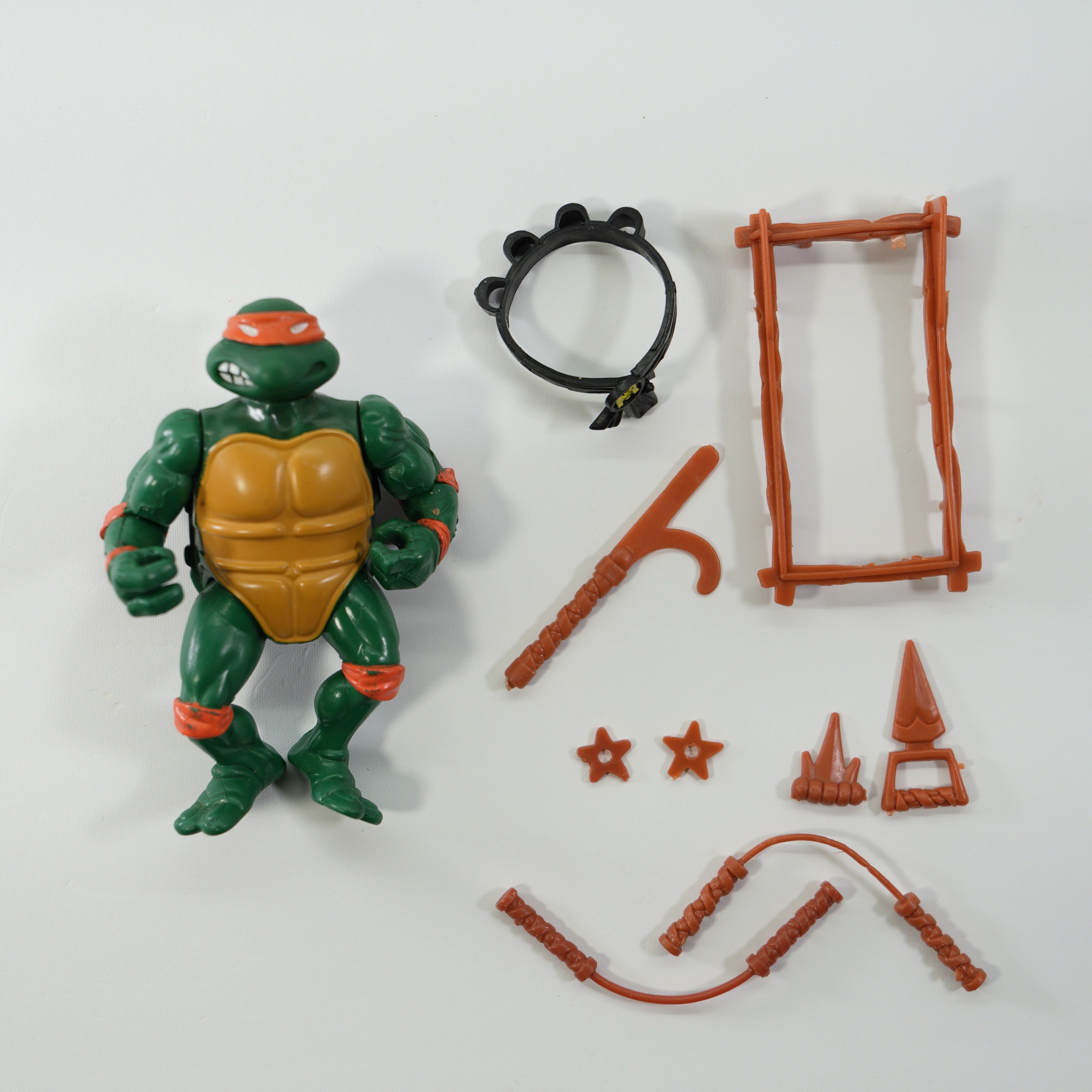 1988 Michaelangelo Soft Head TMNT Complete with Figure, Accessories, and Unpunched 10 Back Cardback