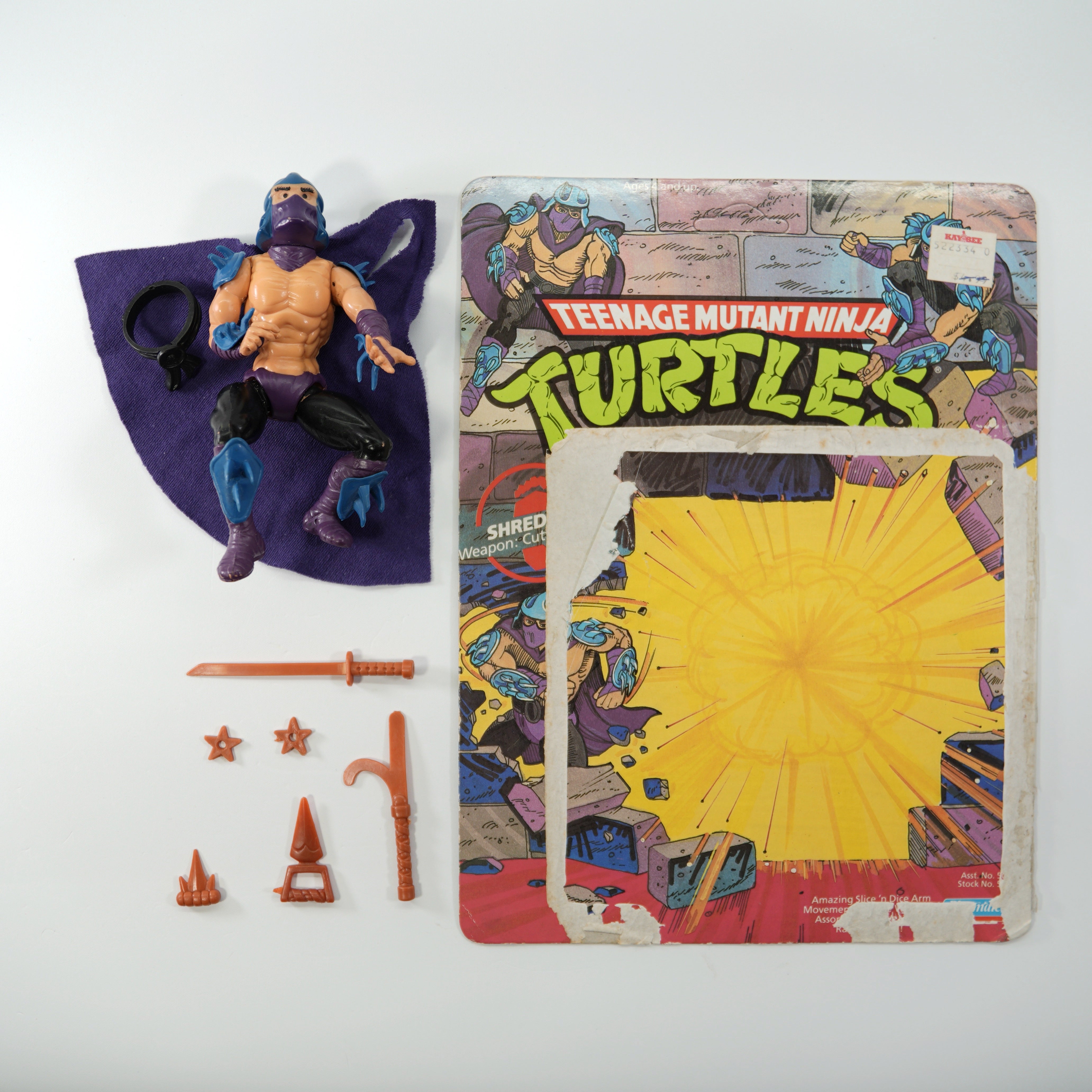 1988 Shredder Soft Head TMNT Complete with Figure, Accessories, and Unpunched 10 Back Cardback