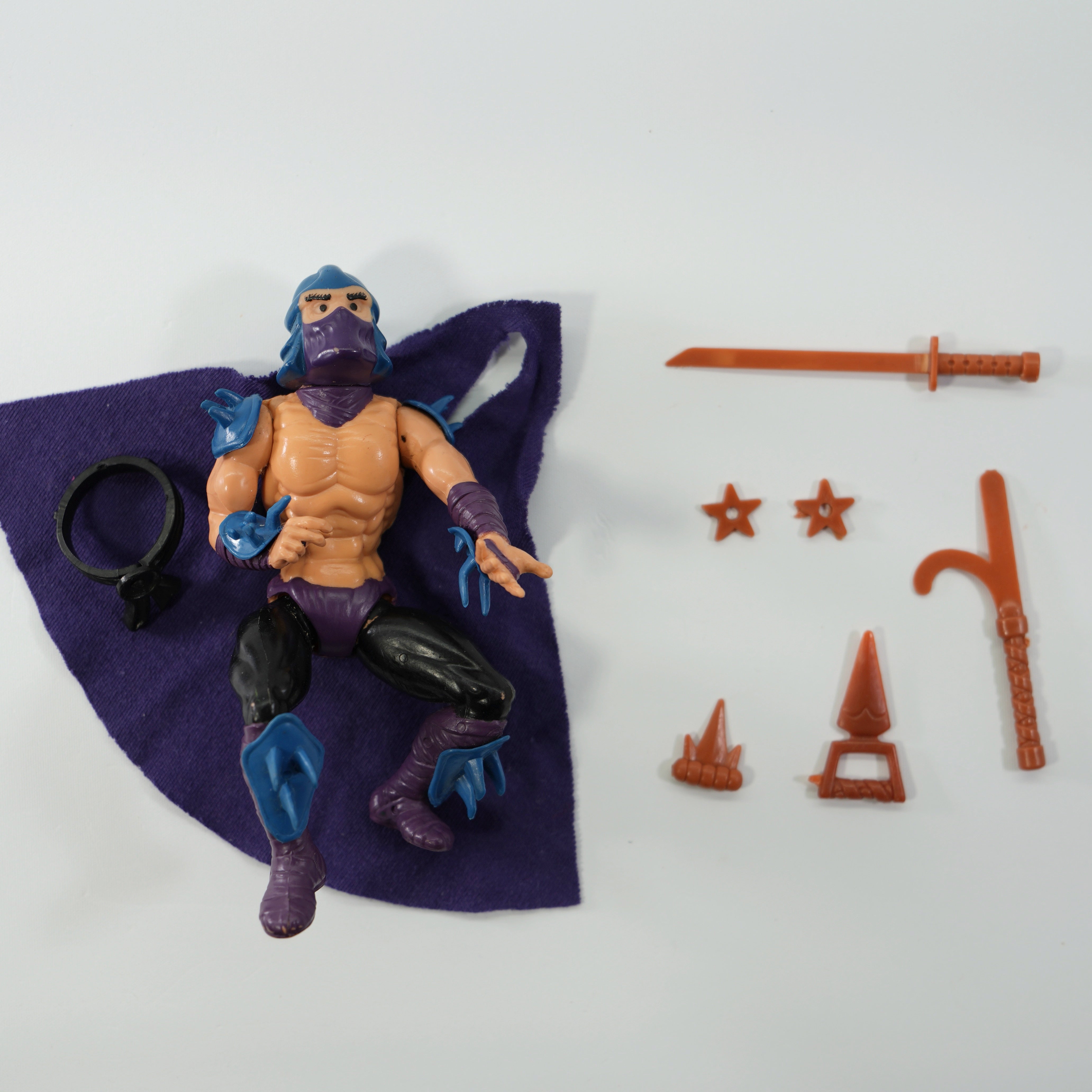 1988 Shredder Soft Head TMNT Complete with Figure, Accessories, and Unpunched 10 Back Cardback