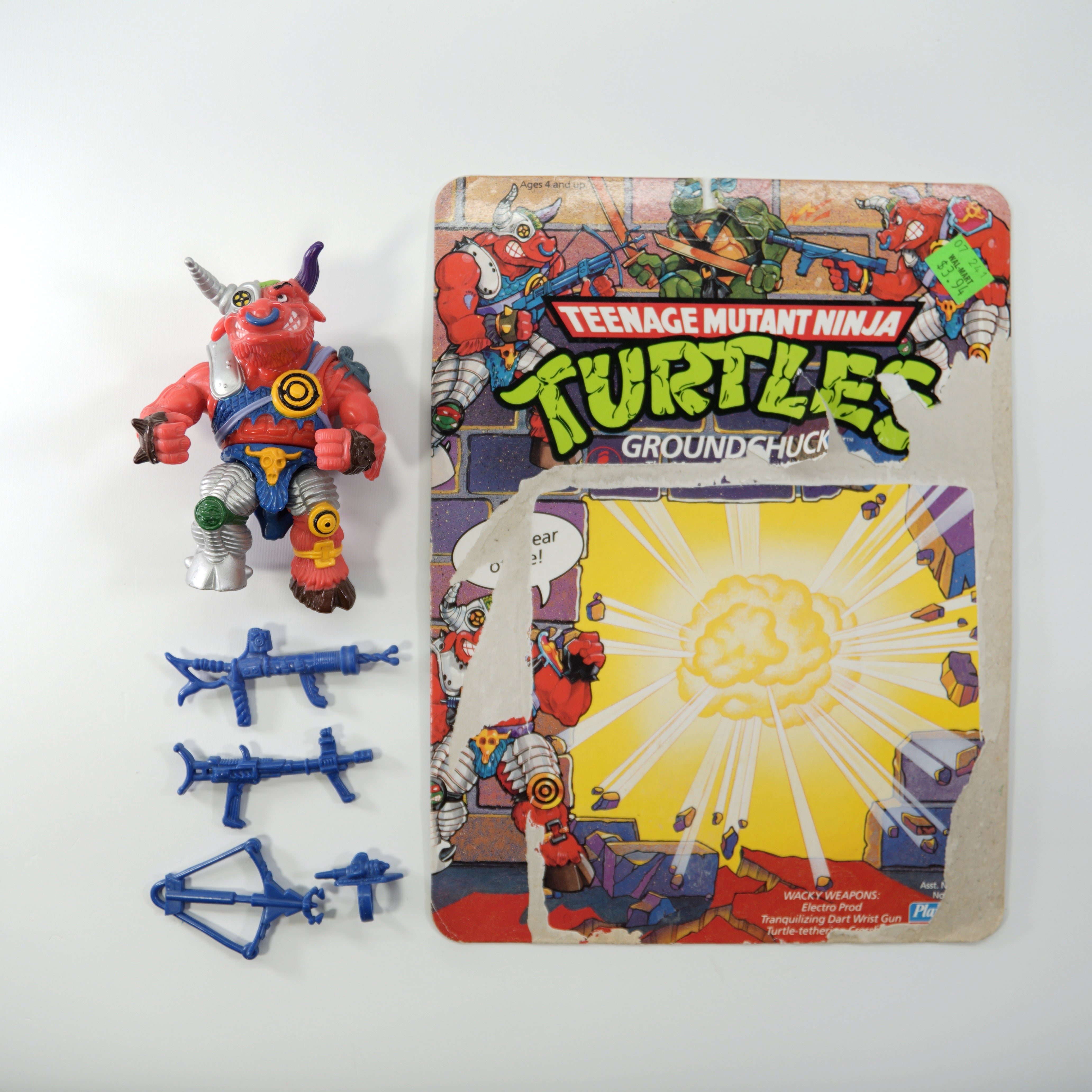 1991 Groundchuck TMNT Complete with Figure, Accessories, and Unpunched Cardback