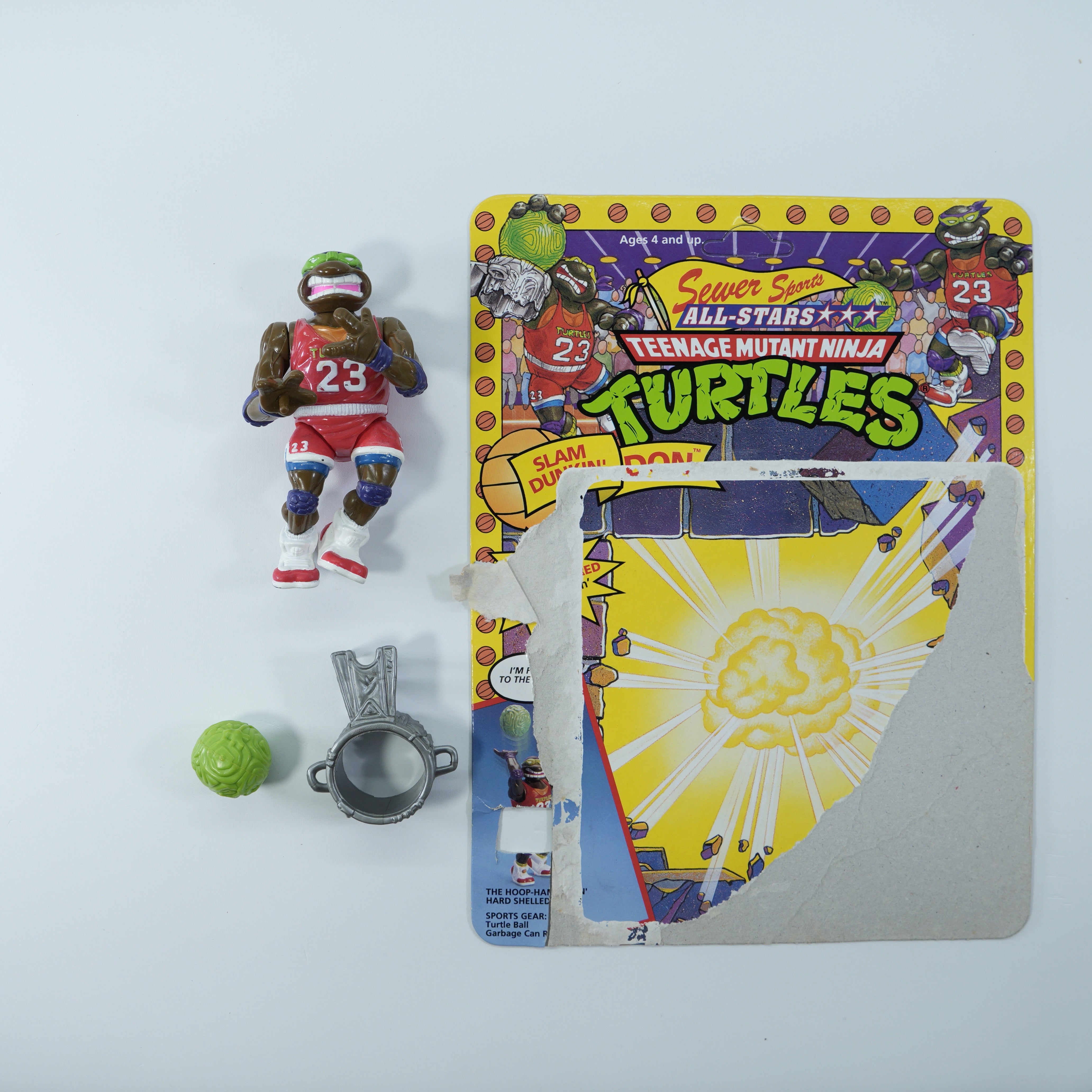 1991 Slam Dunkin' Don TMNT Complete with Figure, Accessories, and Unpunched Cardback (Copy)